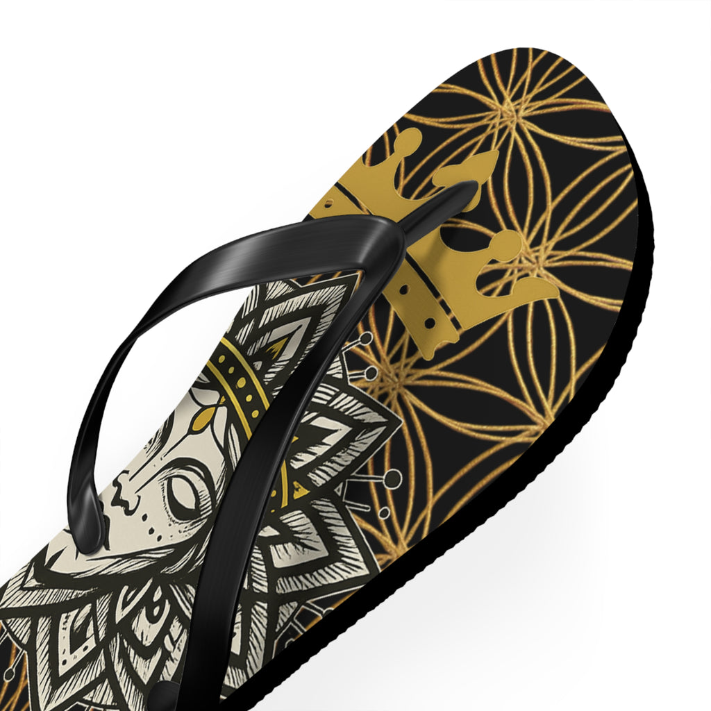 Flower of Life Flip Flops - Black & Gold Beach Sandals | Bozz Queen Lineage Collection