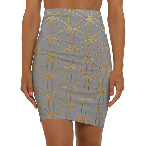 Grey Flower of Life Pencil Skirt - Women's Chic Office & Date Night Skirt