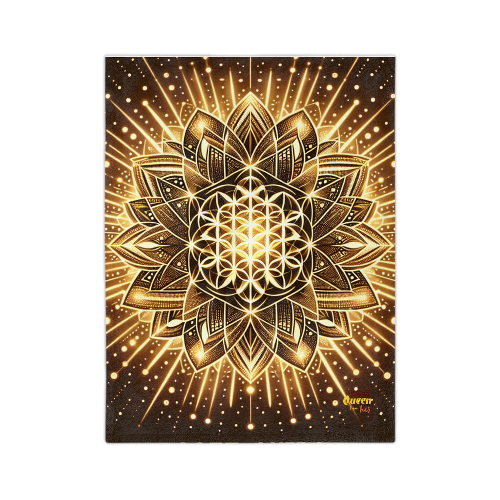 Golden Mandala Velveteen Blanket, Cozy Throw Blanket, Boho Home Decor, Yoga Lover Gift, Meditation Blanket, Warm Soft Blanket