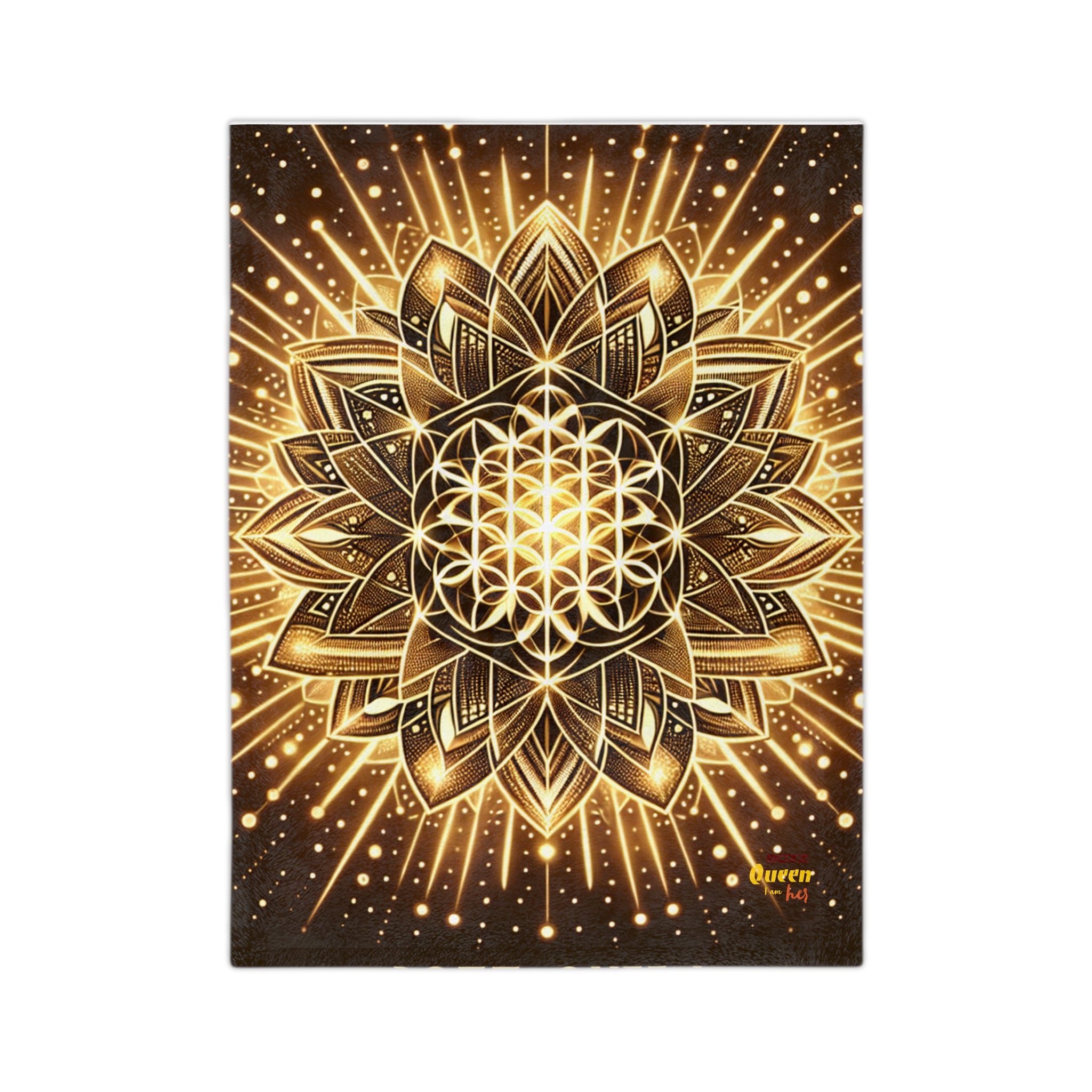 Golden Mandala Velveteen Blanket, Cozy Throw Blanket, Boho Home Decor, Yoga Lover Gift, Meditation Blanket, Warm Soft Blanket