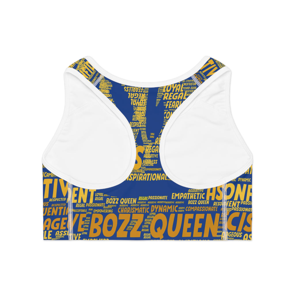 Empowered Words Sports Bra - Bozz Queen Origin Collection | Dark Blue & Yellow