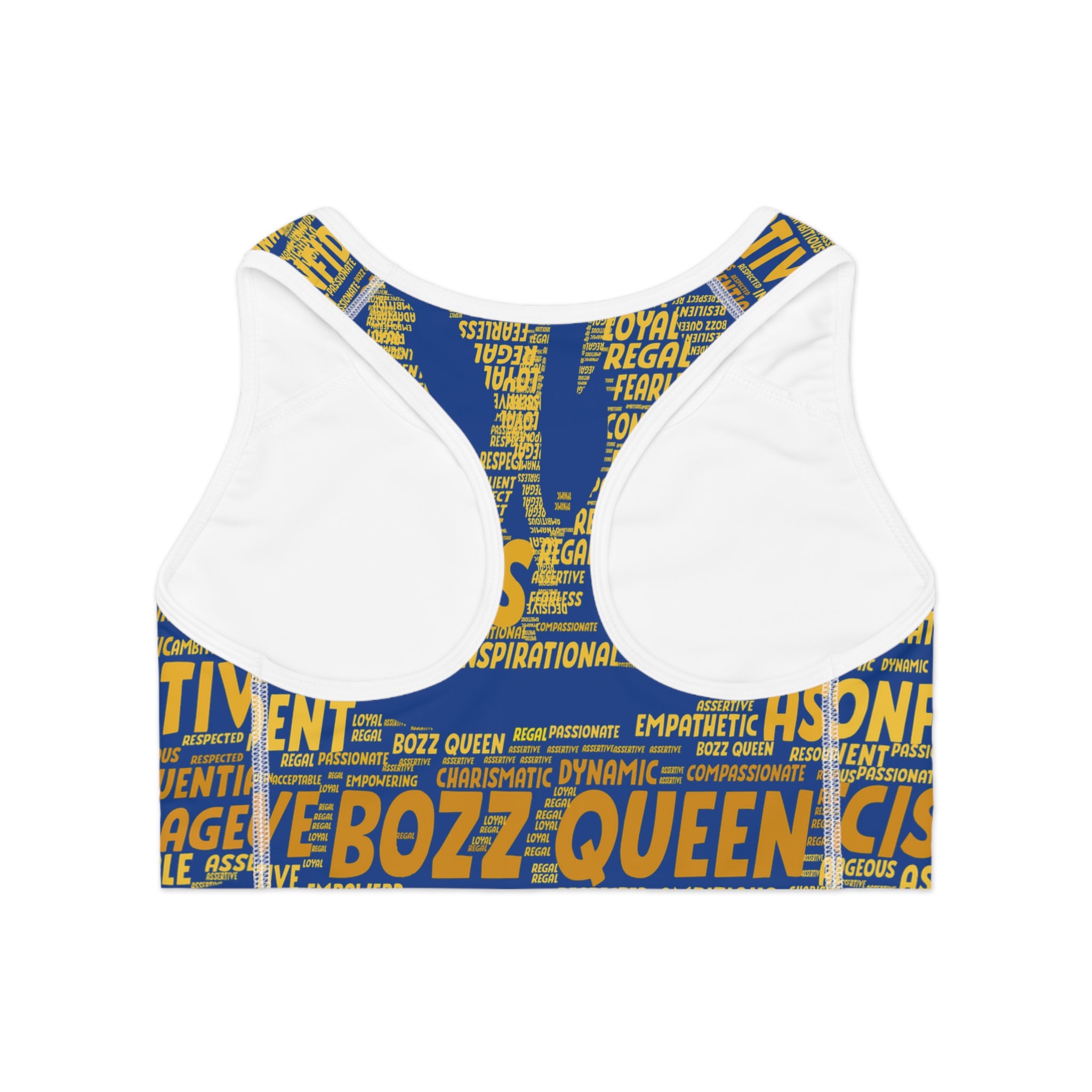 Empowered Words Sports Bra - Bozz Queen Origin Collection | Dark Blue & Yellow