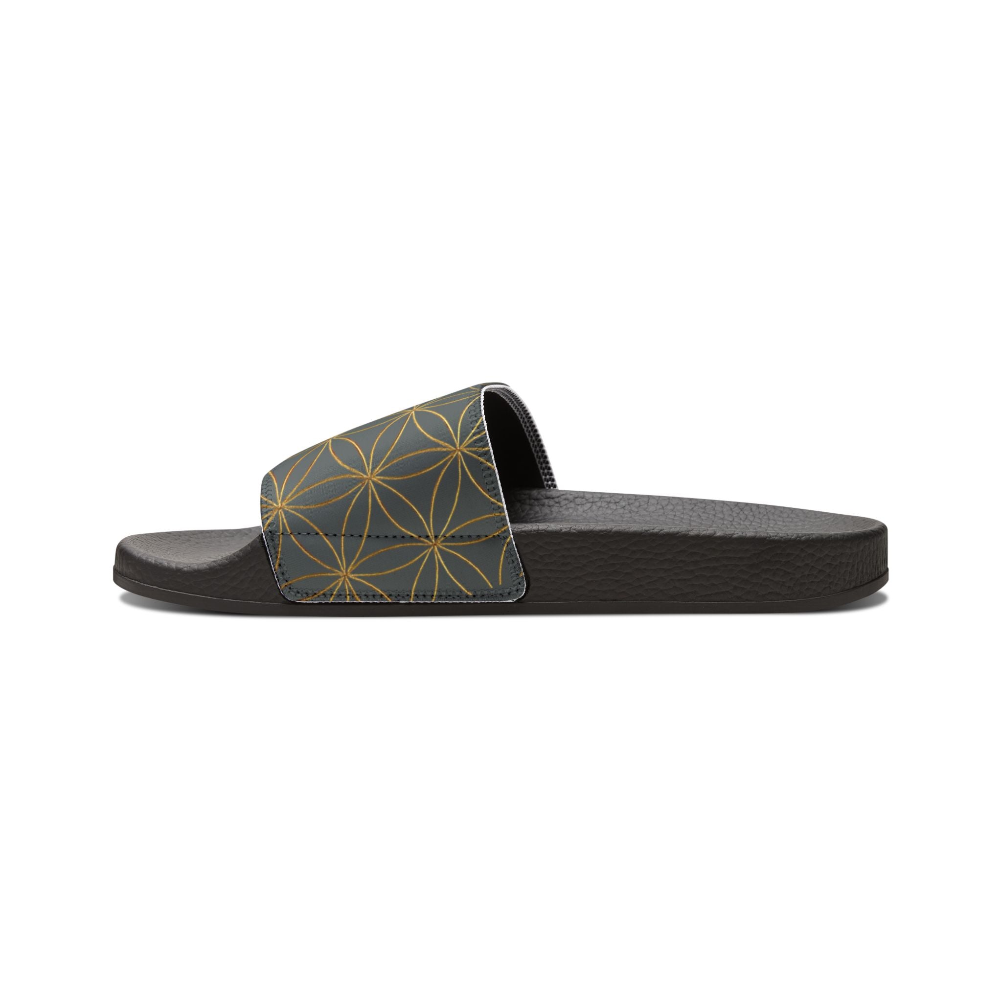 Bozz Queen Dark Grey Flower of Life Women's Sandals - Removable Strap Beach Slides
