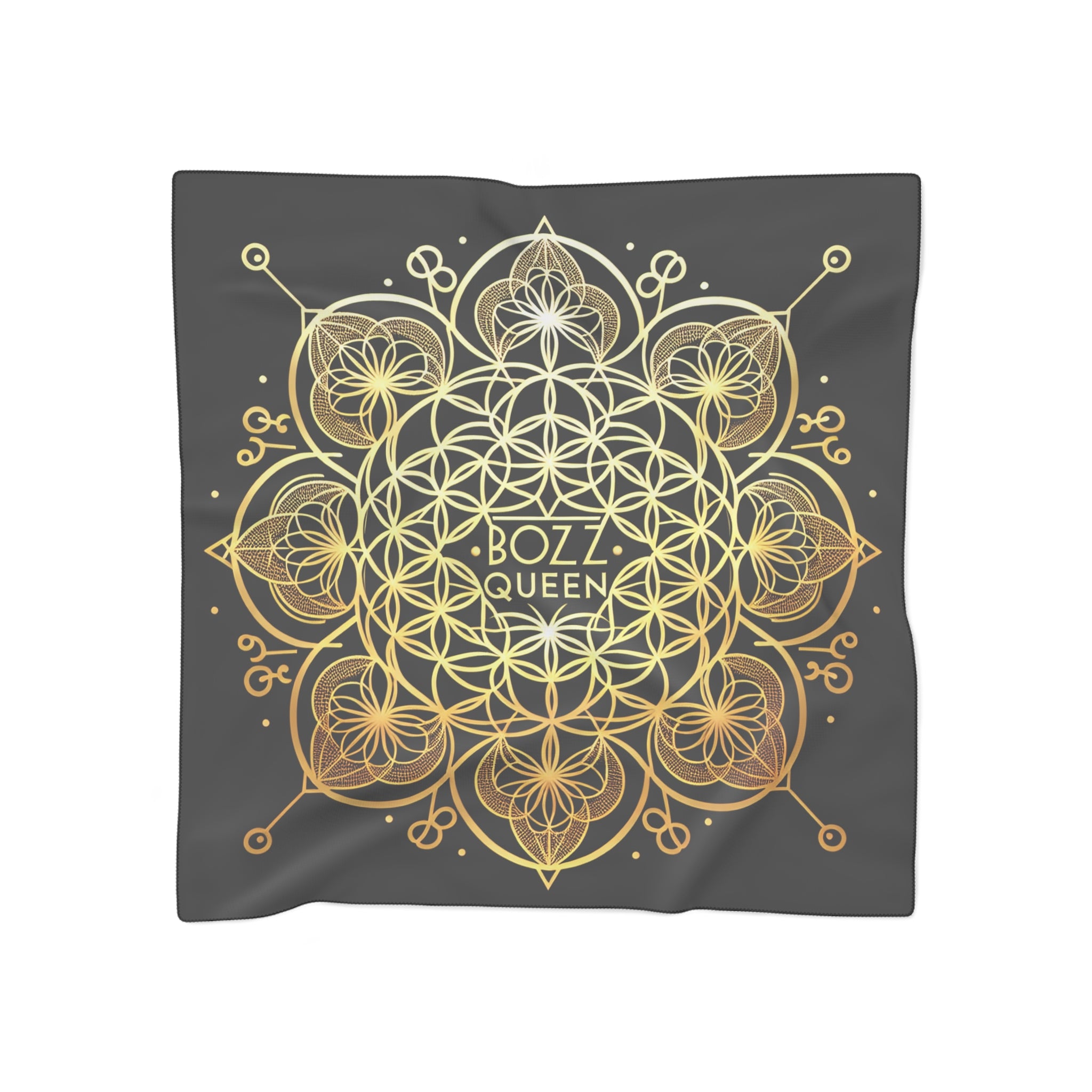 BOZZ QUEEN Black & Gold Poly Scarf | Luxury Sacred Geometry Accessory