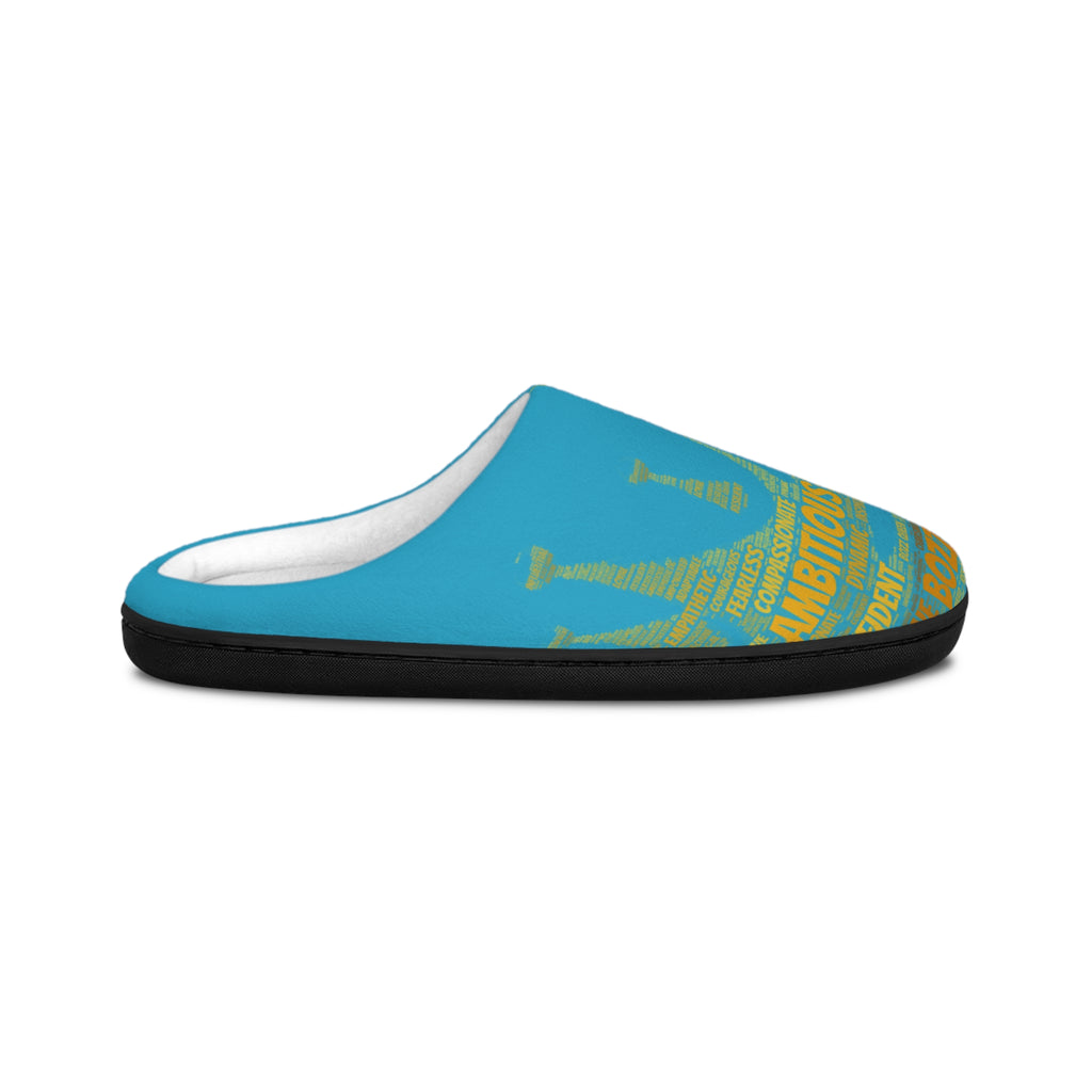Bozz Queen Turquoise & Gold Women's Indoor Slippers - Soft Flannel House Shoes