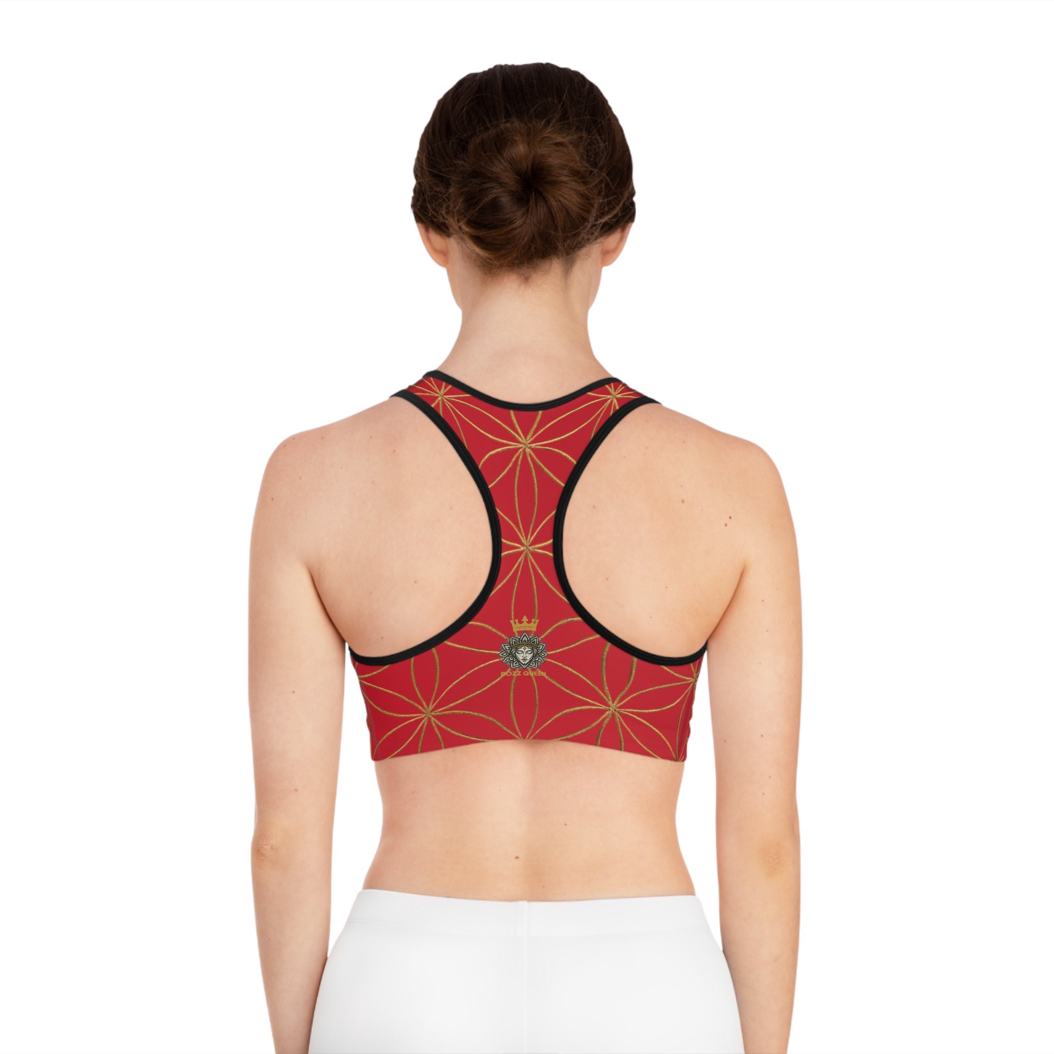 Bozz Queen Dark Red & Gold Flower of Life Sports Bra - Yoga Workout Top