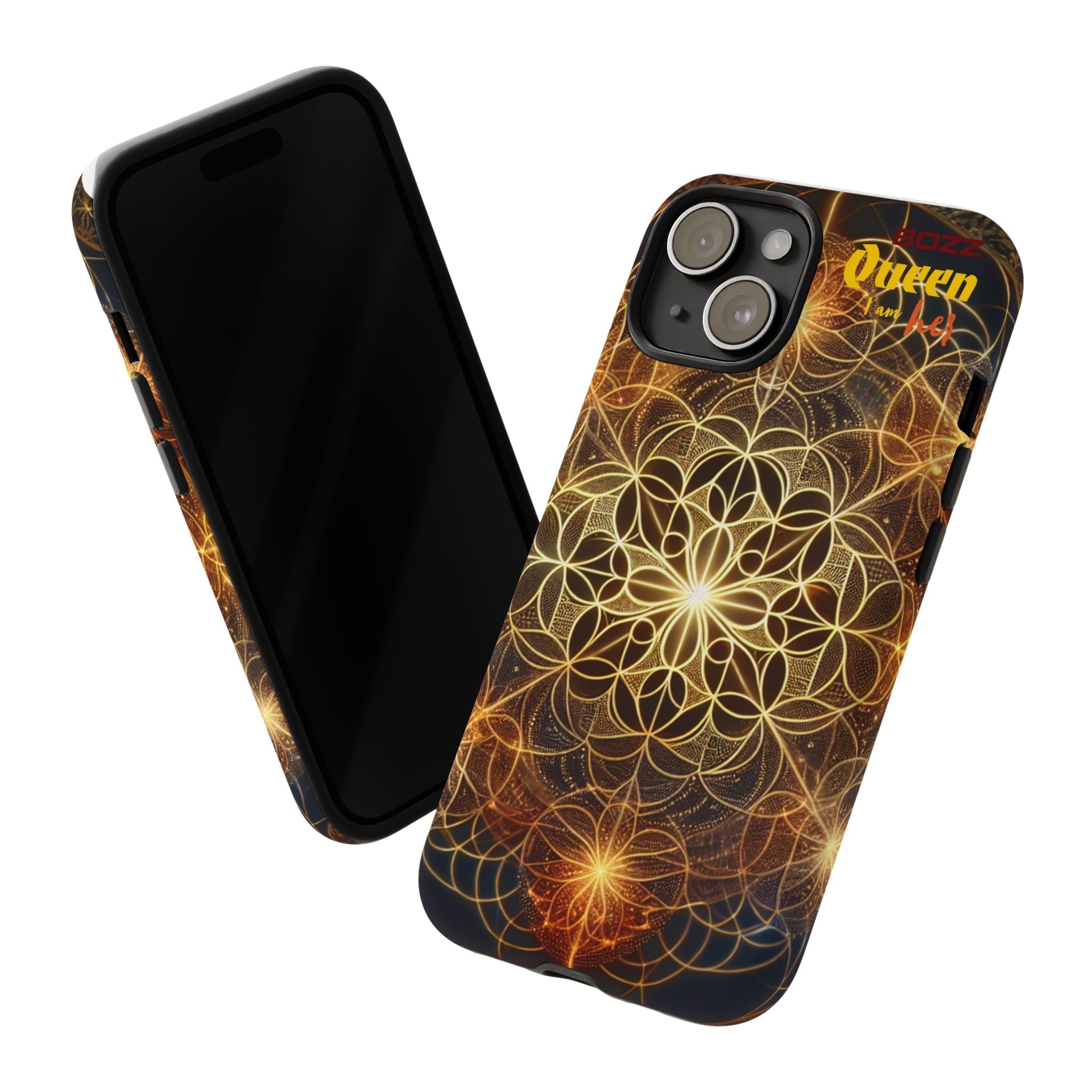Golden Flower Mandala Phone Case, Tough Cases, Bohemian Phone Cover, Unique Gift for Him/Her, Spiritual and Artistic Design