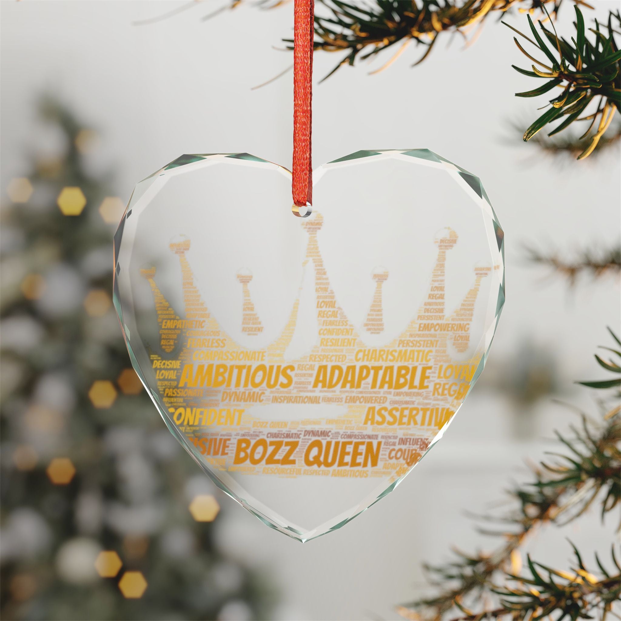 Crystal Glass Ornament, Boss Queen Heart Ornament, Affordable Gift for Her, Motivational Decor, Unique Wedding or Birthday Gift