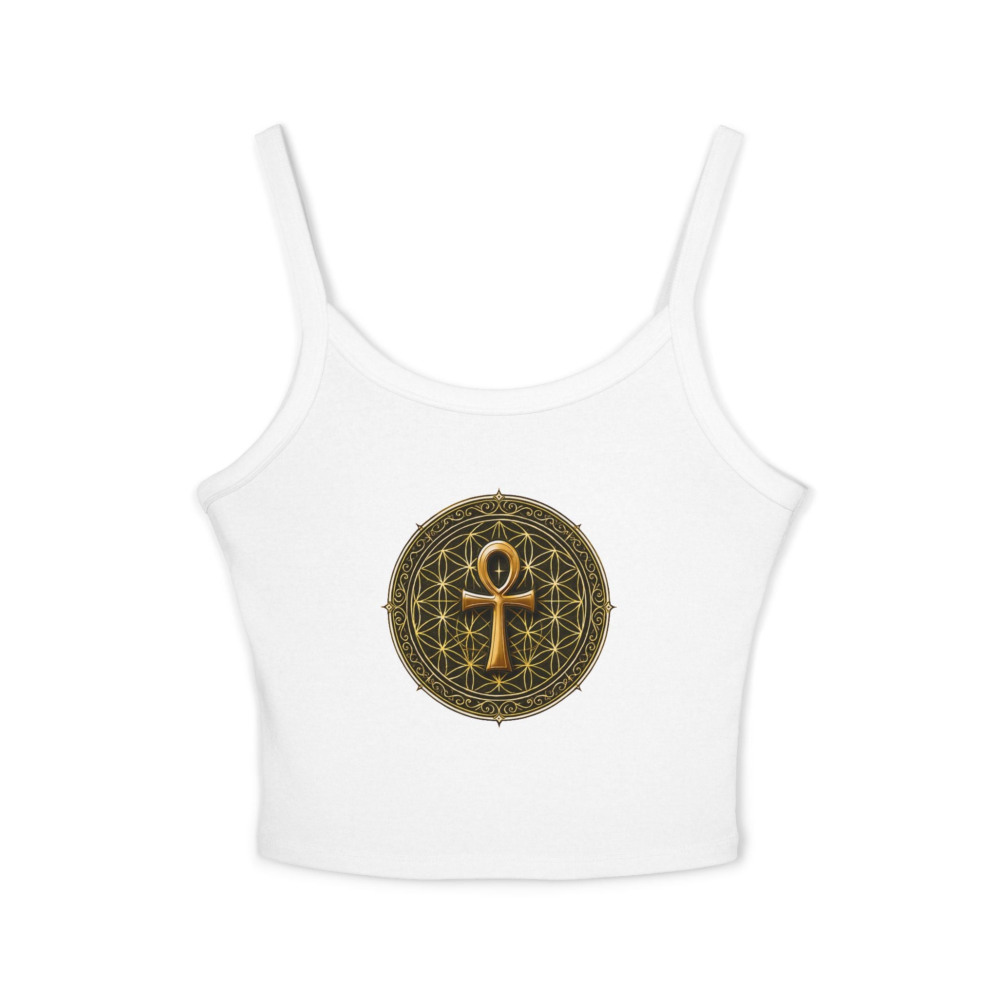 Women's Ankh & Flower of Life Tank Top - Sacred Geometry Spaghetti Strap