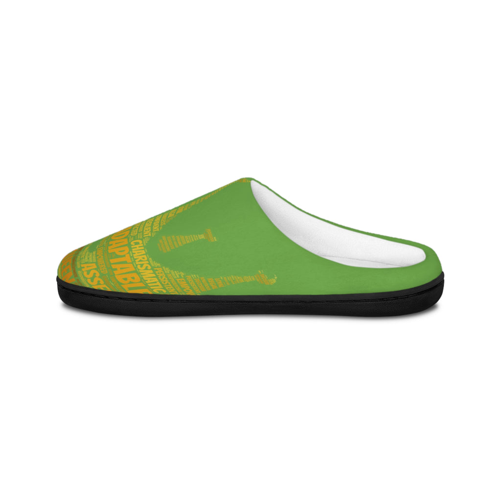 Bozz Queen Green & Gold Women's Indoor Slippers - Soft Flannel House Shoes