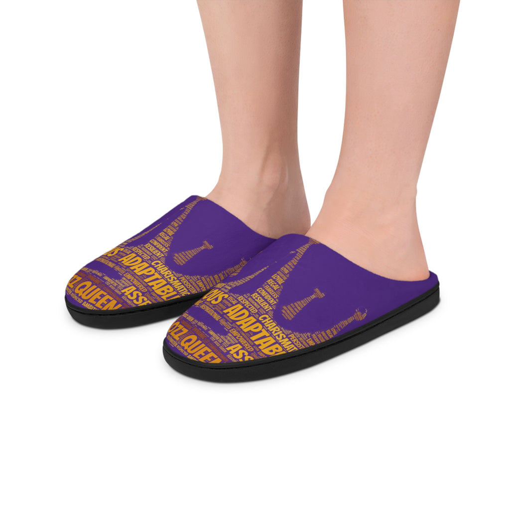 Bozz Queen Purple & Gold Women's Indoor Slippers - Soft Flannel House Shoes