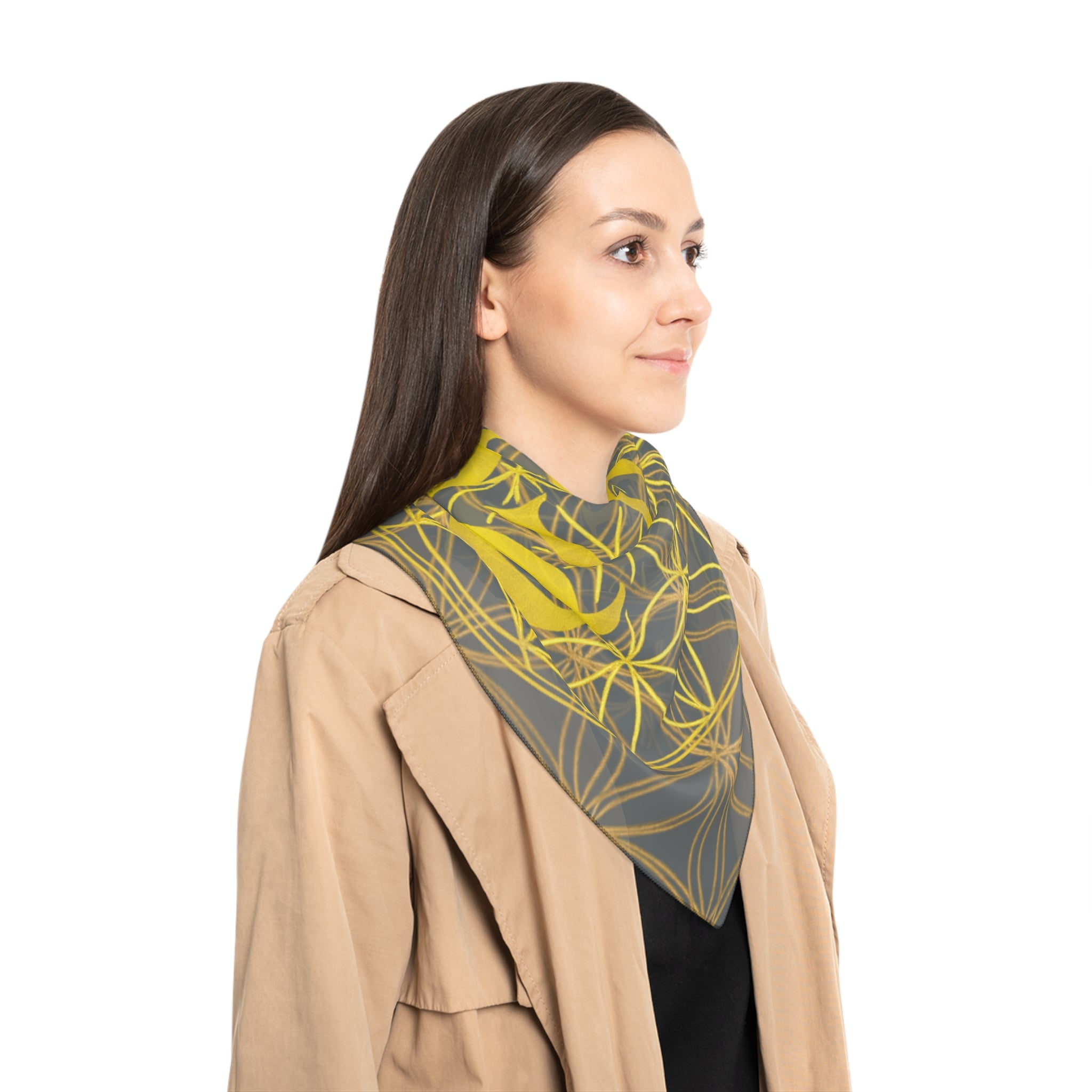 Bozz Queen Dark Grey Poly Scarf - Vibrant Flower of Life Design for Stylish Women