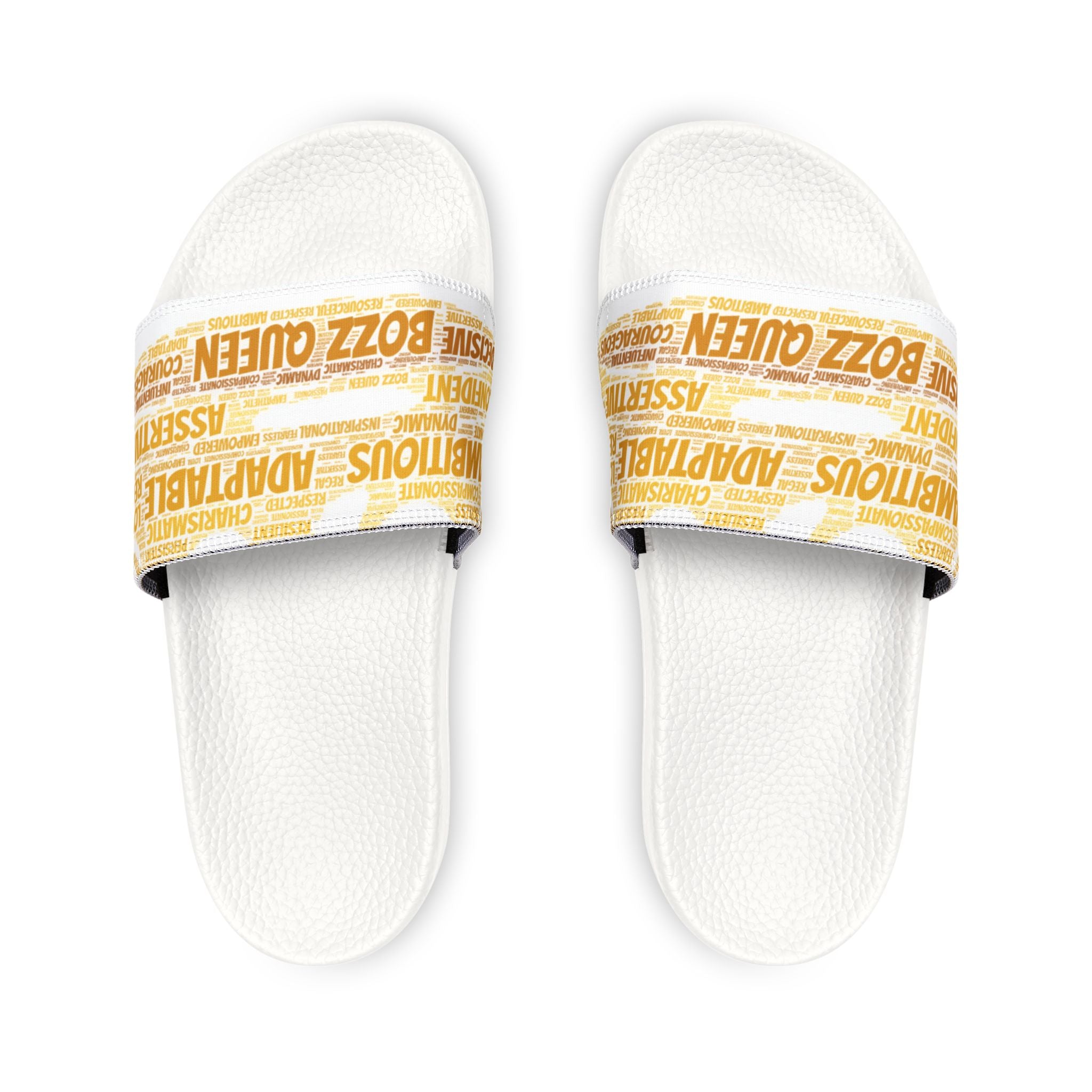 Bozz Queen White & Gold Women's Sandals - Removable Strap Beach Slides
