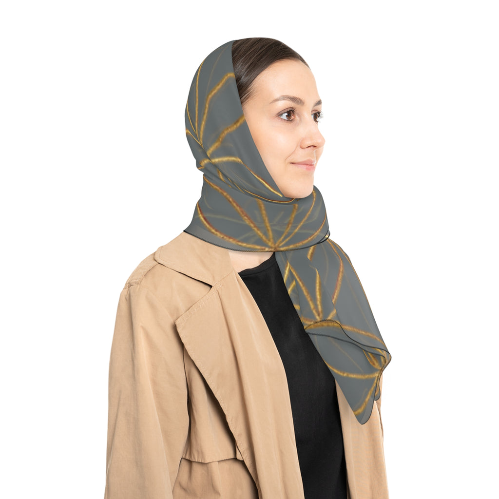 Bozz Queen Flower of Life Scarf - Dark Grey & Gold Elegant Lightweight Poly Scarf