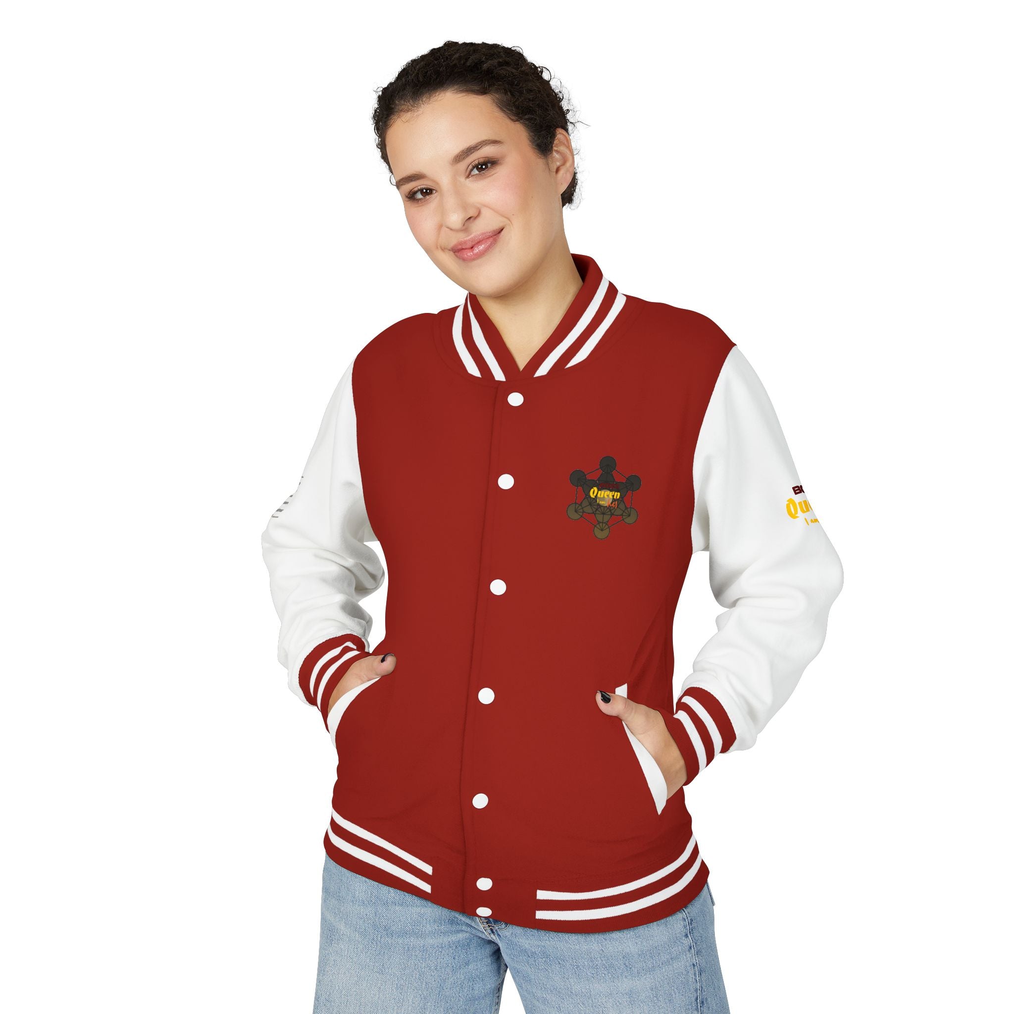 Bozz Queen Crown Design Letterman Jacket - Unisex Heavyweight Varsity Jacket