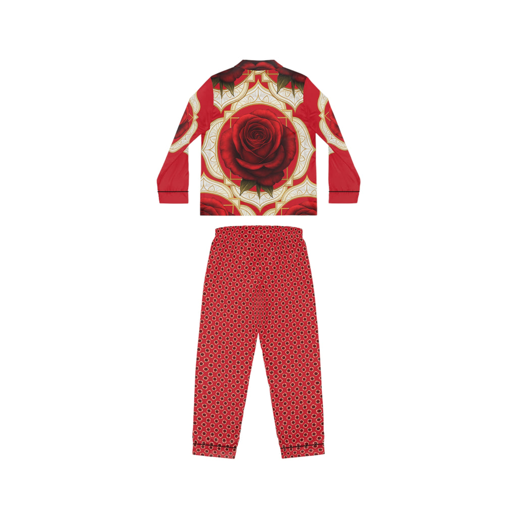 Root Chakra Rose Print Satin Pajamas Set - Luxurious Women's Sleepwear Gift