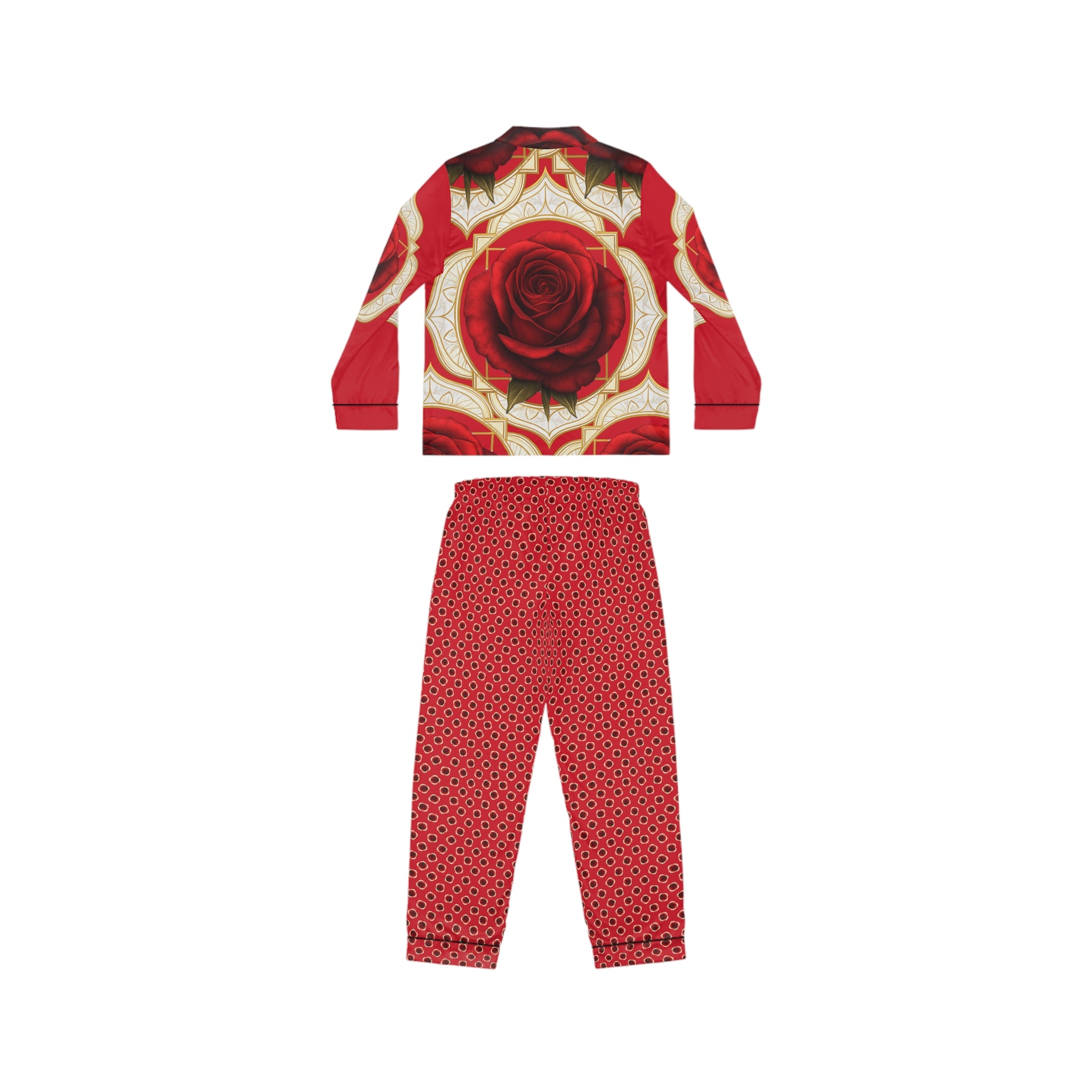 Root Chakra Rose Print Satin Pajamas Set - Luxurious Women's Sleepwear Gift