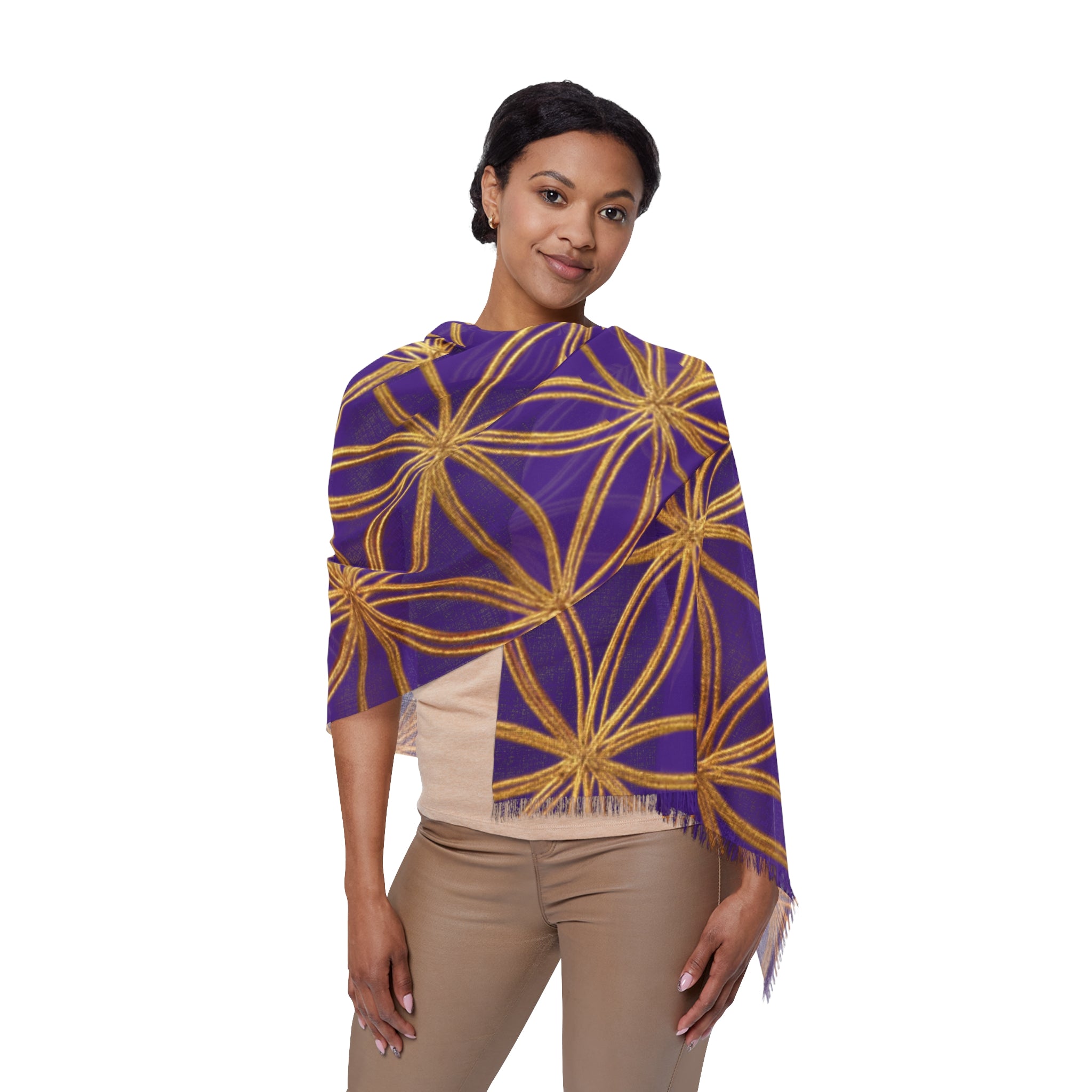 Purple & Gold Flower of Life Scarf - Geometric Pattern | Bozz Queen