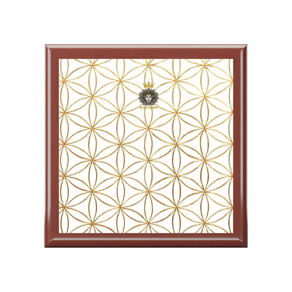 Flower of Life Jewelry Box - White & Gold Elegant Keepsake Organizer
