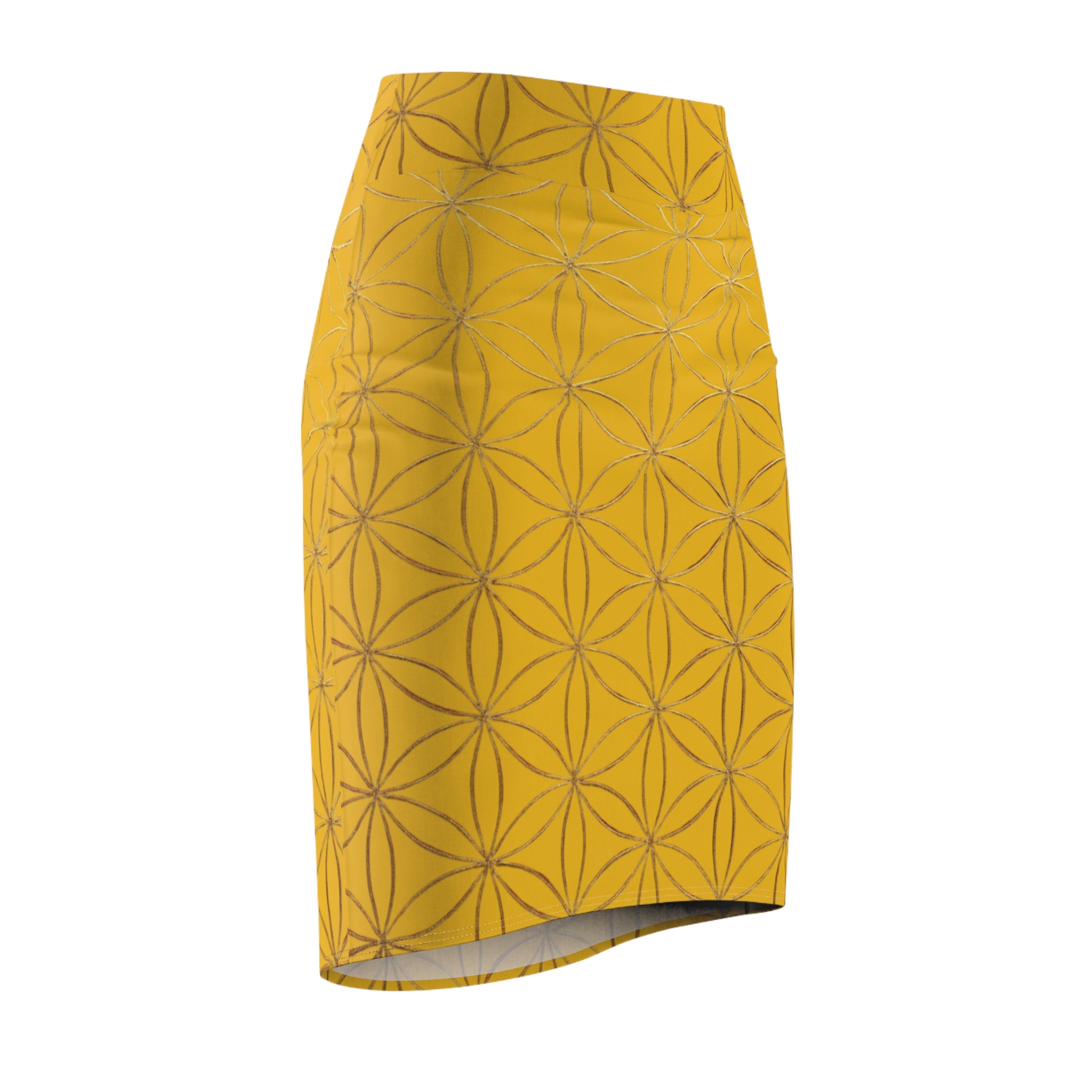Yellow Flower of Life Pencil Skirt - Women's Chic Office & Date Night Skirt