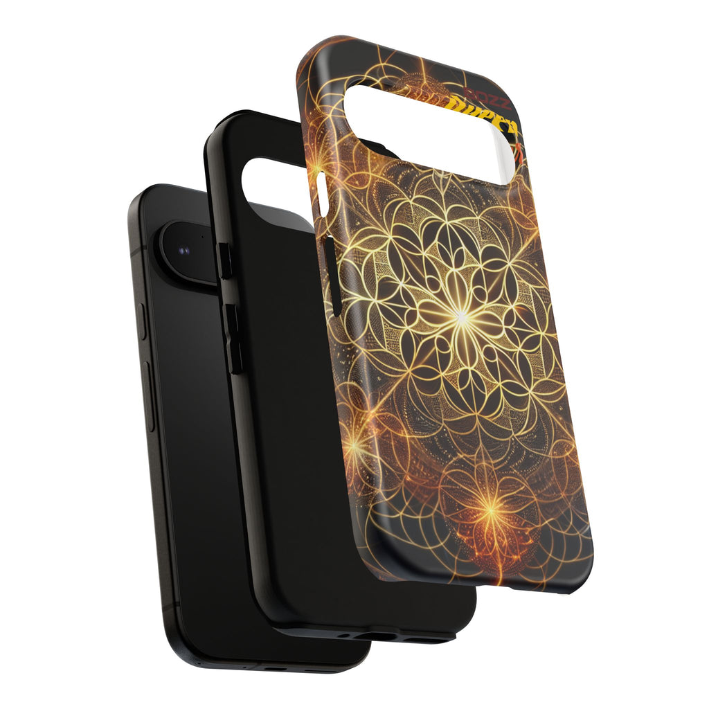 Golden Flower Mandala Phone Case, Tough Cases, Bohemian Phone Cover, Unique Gift for Him/Her, Spiritual and Artistic Design