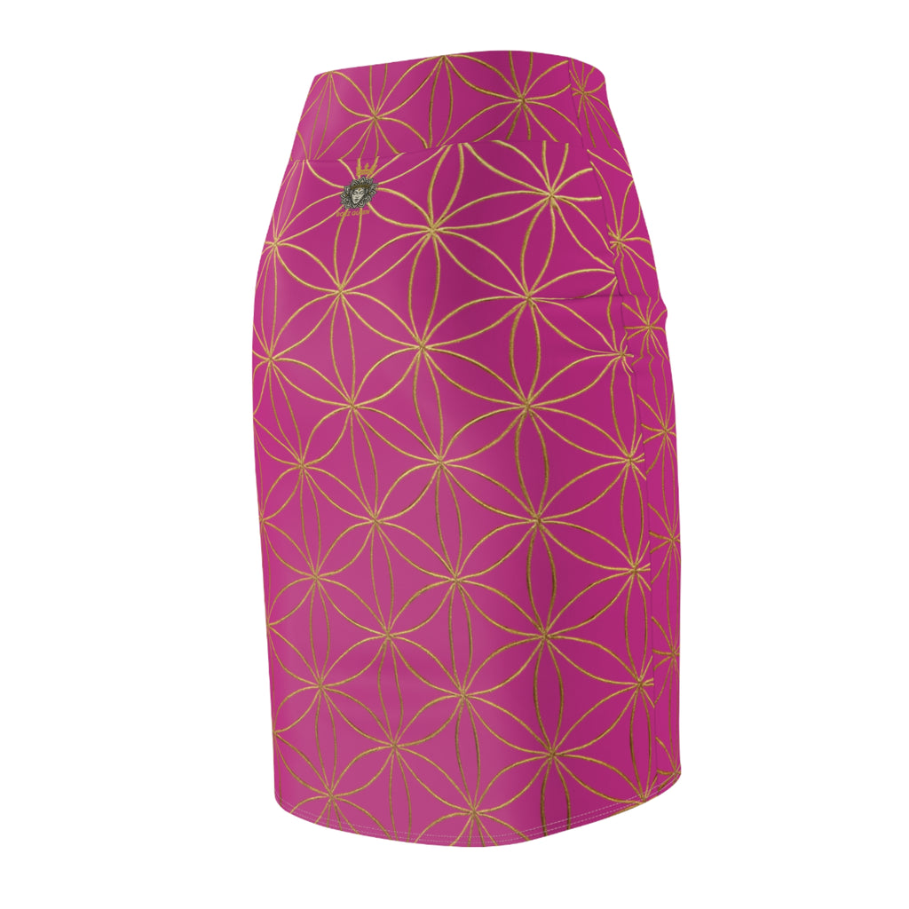 Pink Flower of Life Pencil Skirt - Women's Chic Office & Date Night Skirt
