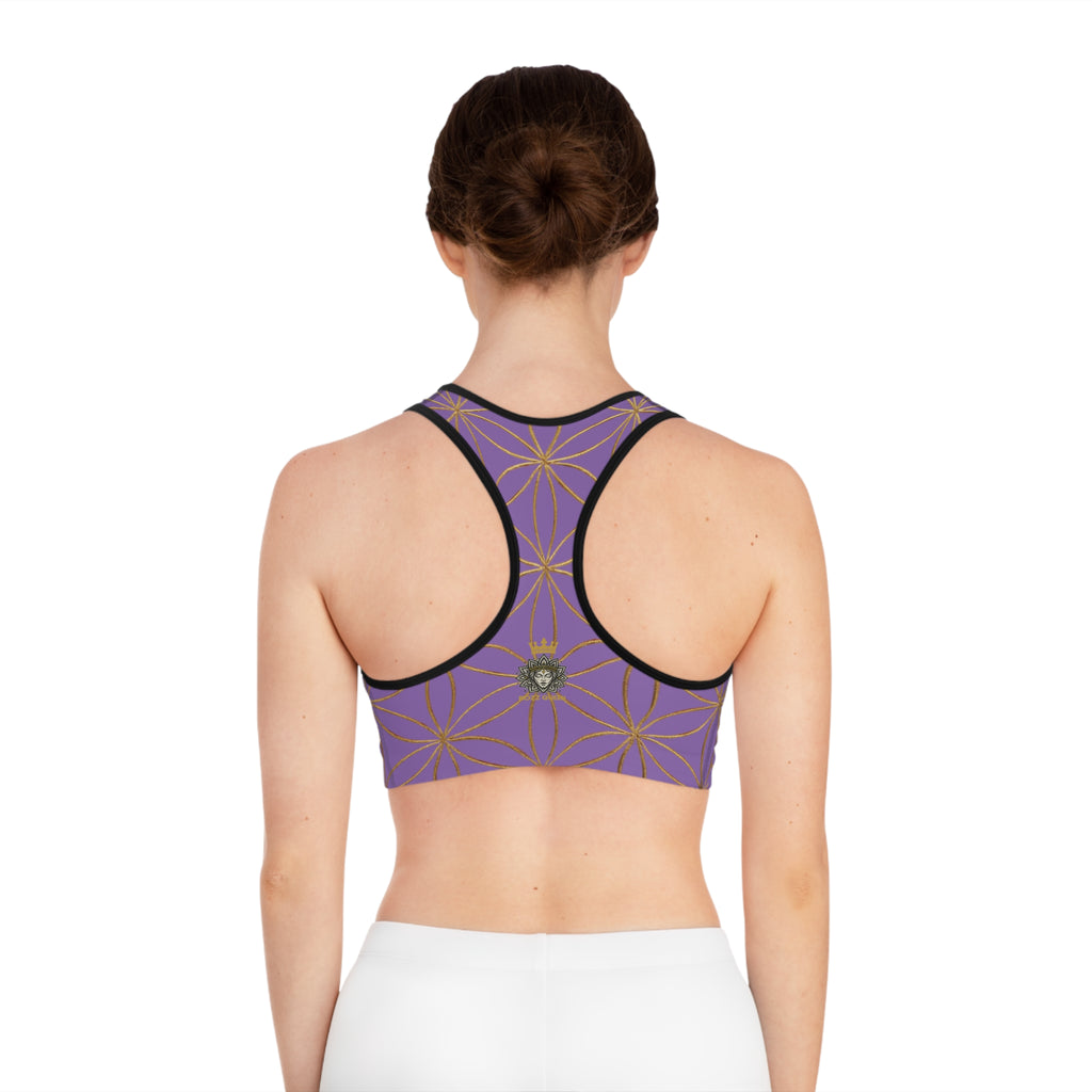 Bozz Queen Light Purple & Gold Flower of Life Sports Bra - Yoga Workout Top