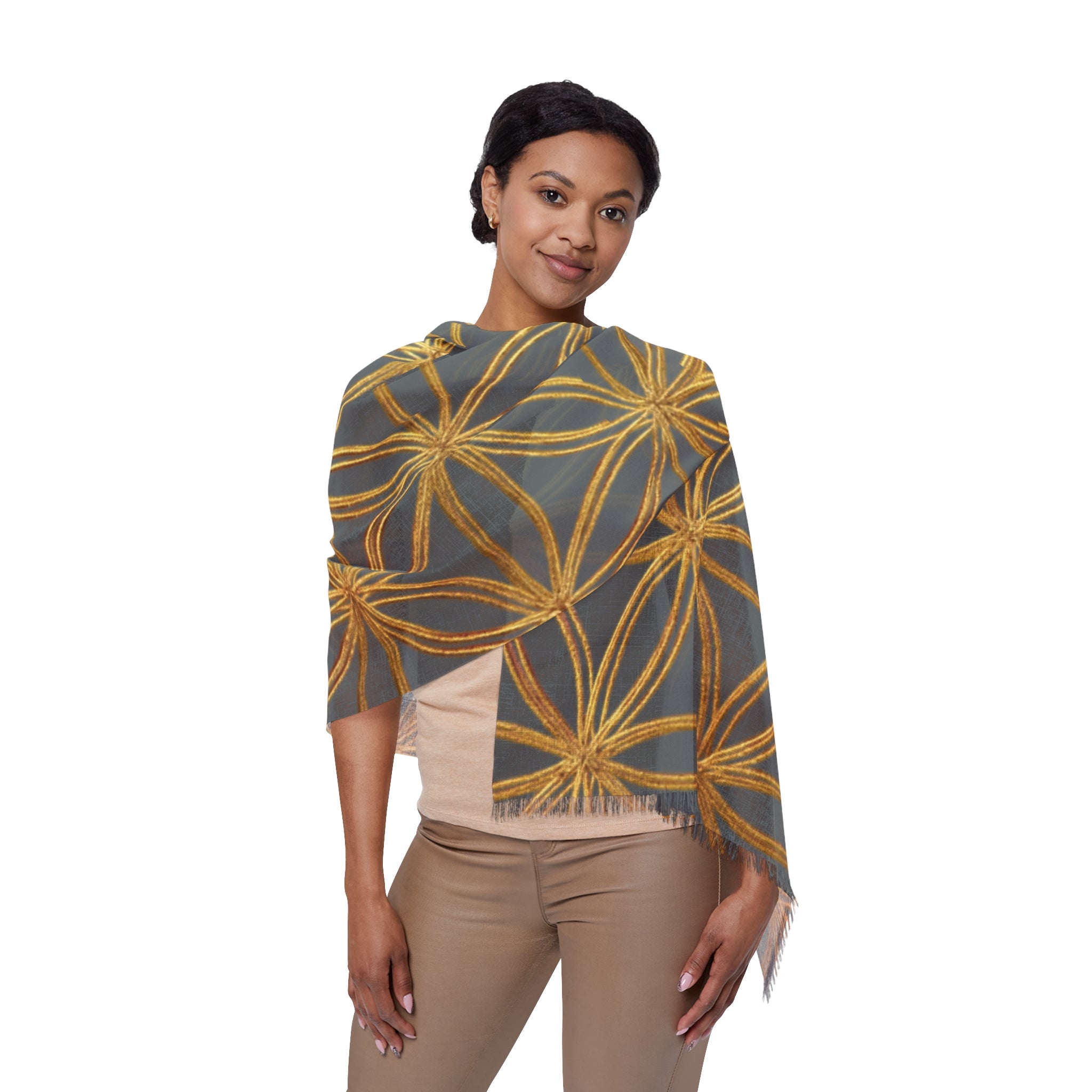 Dark Grey & Gold Flower of Life Scarf - Geometric Pattern | Bozz Queen