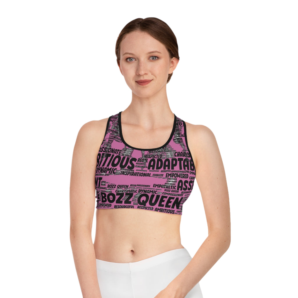 Empowering Sports Bra - Bozz Queen Origin Collection | Light Pink & Black