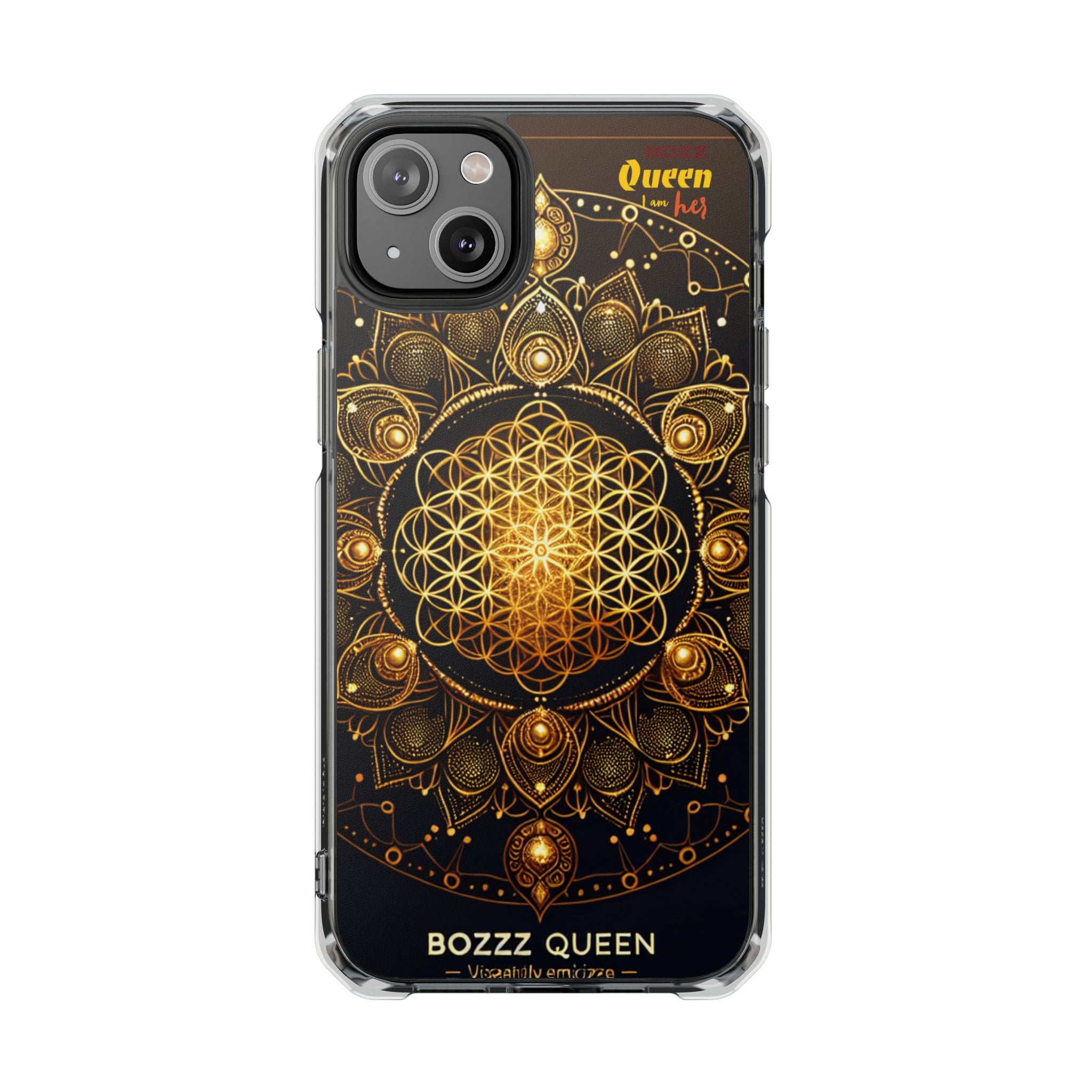 Magnetic Phone Case with Spiritual Mandala Design, Bozz Queen, Durable Clear Impact Case, Unique Gift for Spiritual Seekers, Phone Accessory
