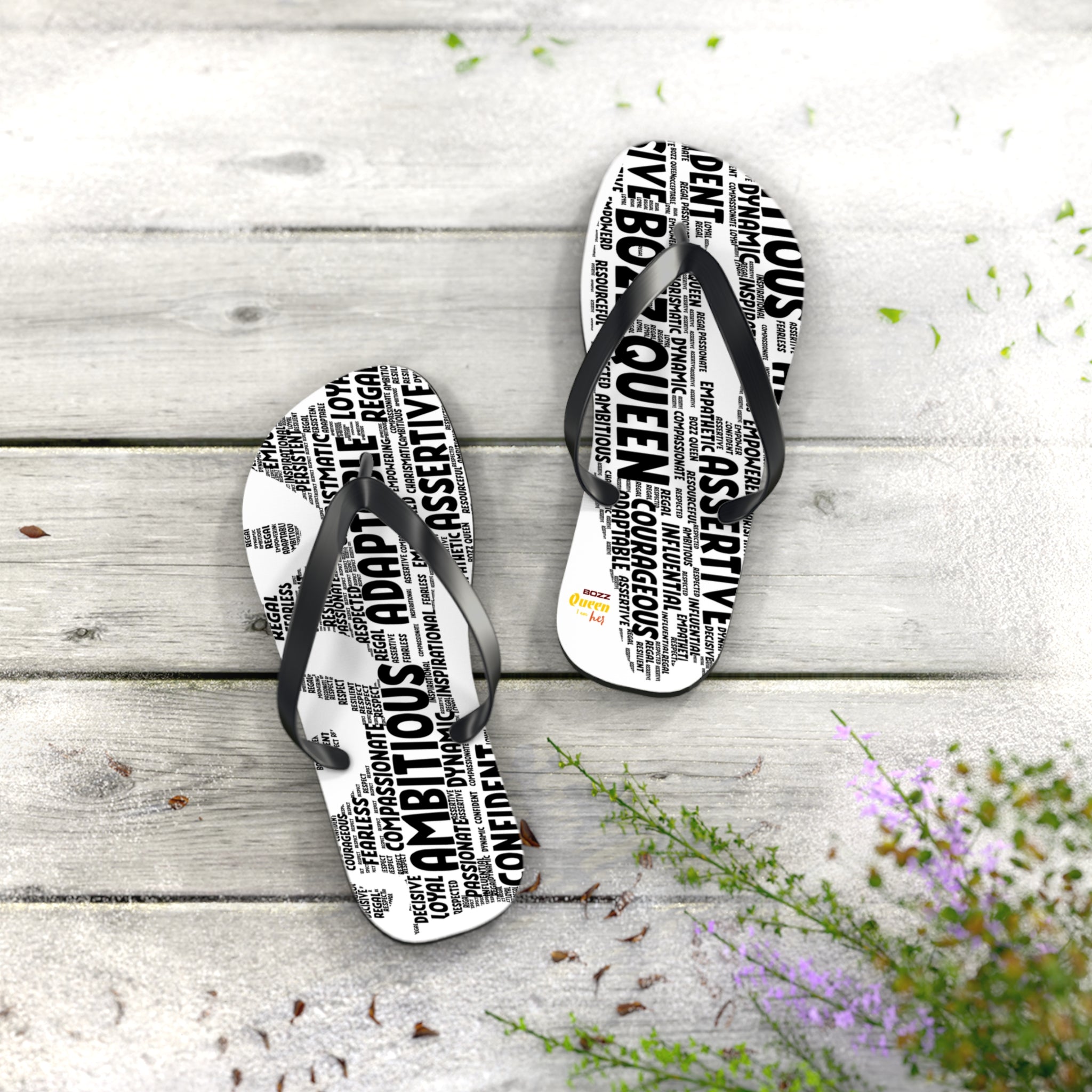 Empowering Word Flip Flops - Motivational Summer Footwear for Self-Care