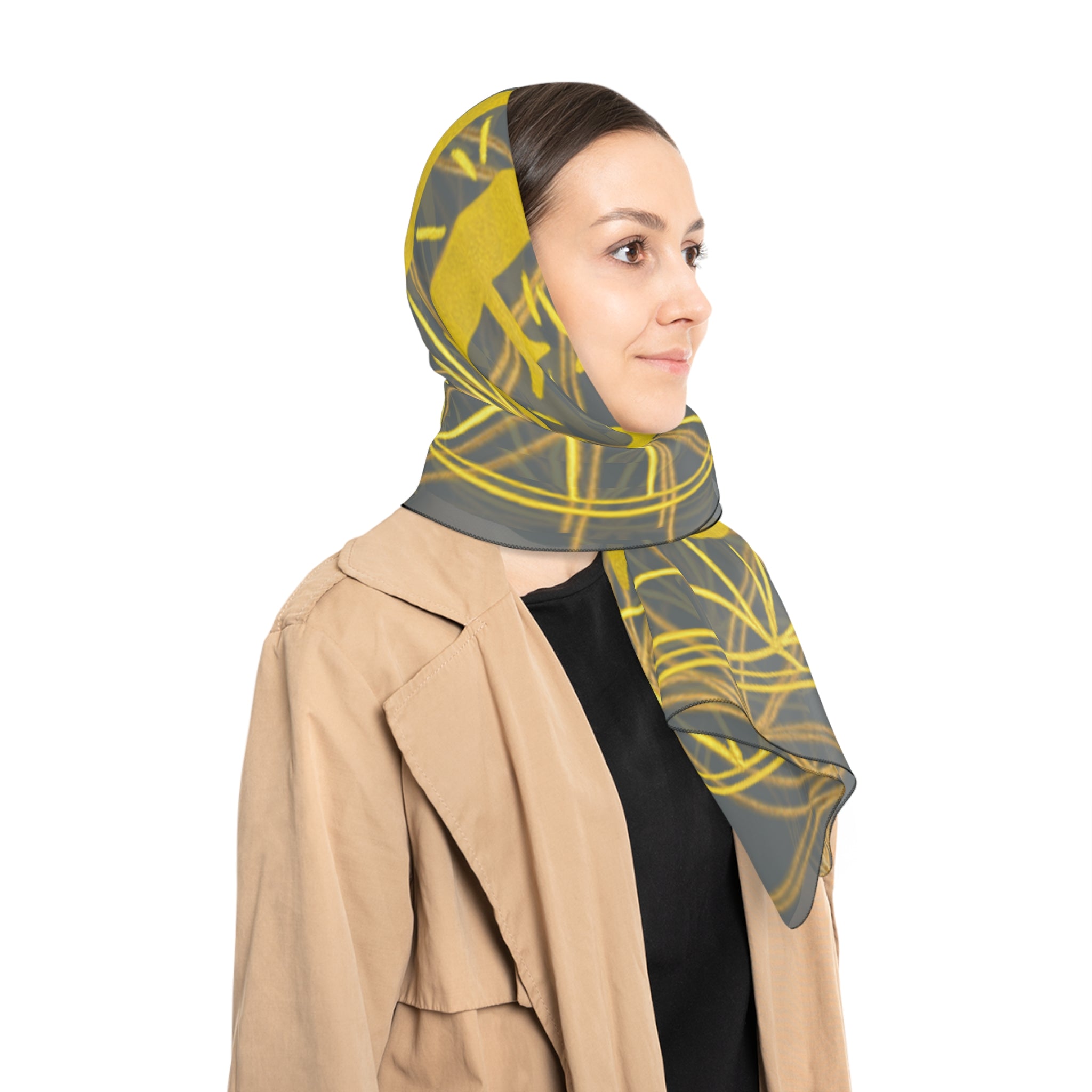 Bozz Queen Dark Grey Poly Scarf - Vibrant Flower of Life Design for Stylish Women