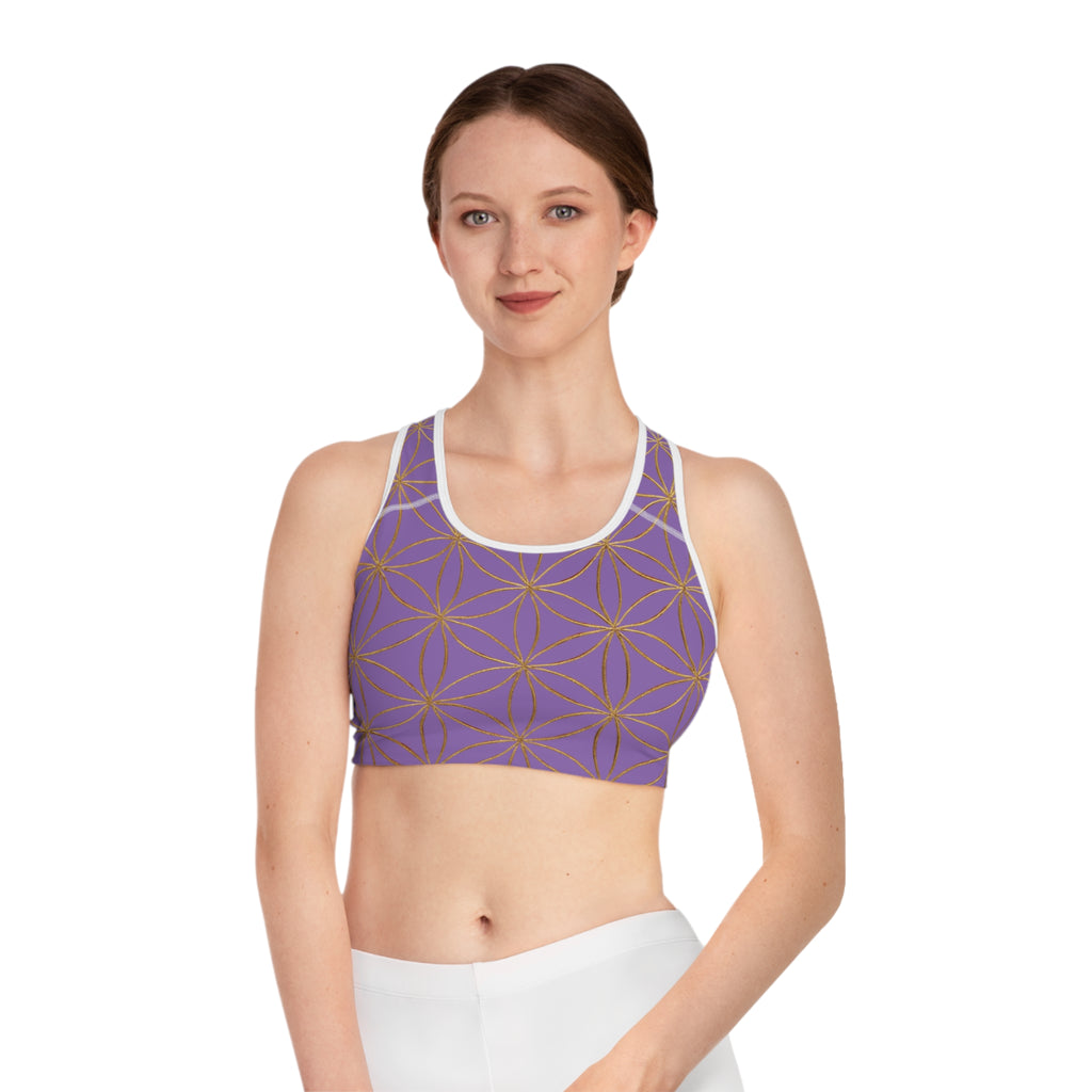 Bozz Queen Light Purple & Gold Flower of Life Sports Bra - Yoga Workout Top