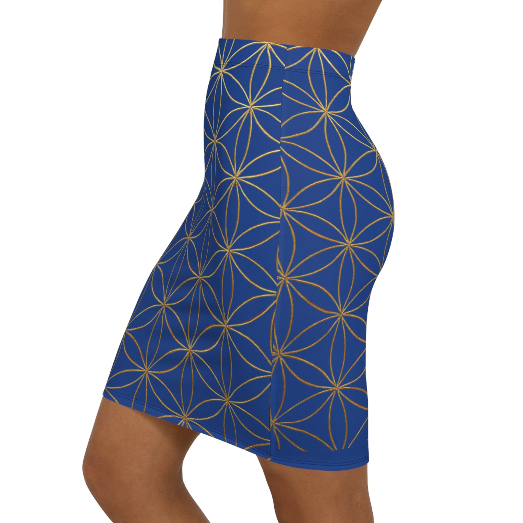 Dark Blue Flower of Life Pencil Skirt - Women's Chic Office & Date Night Skirt