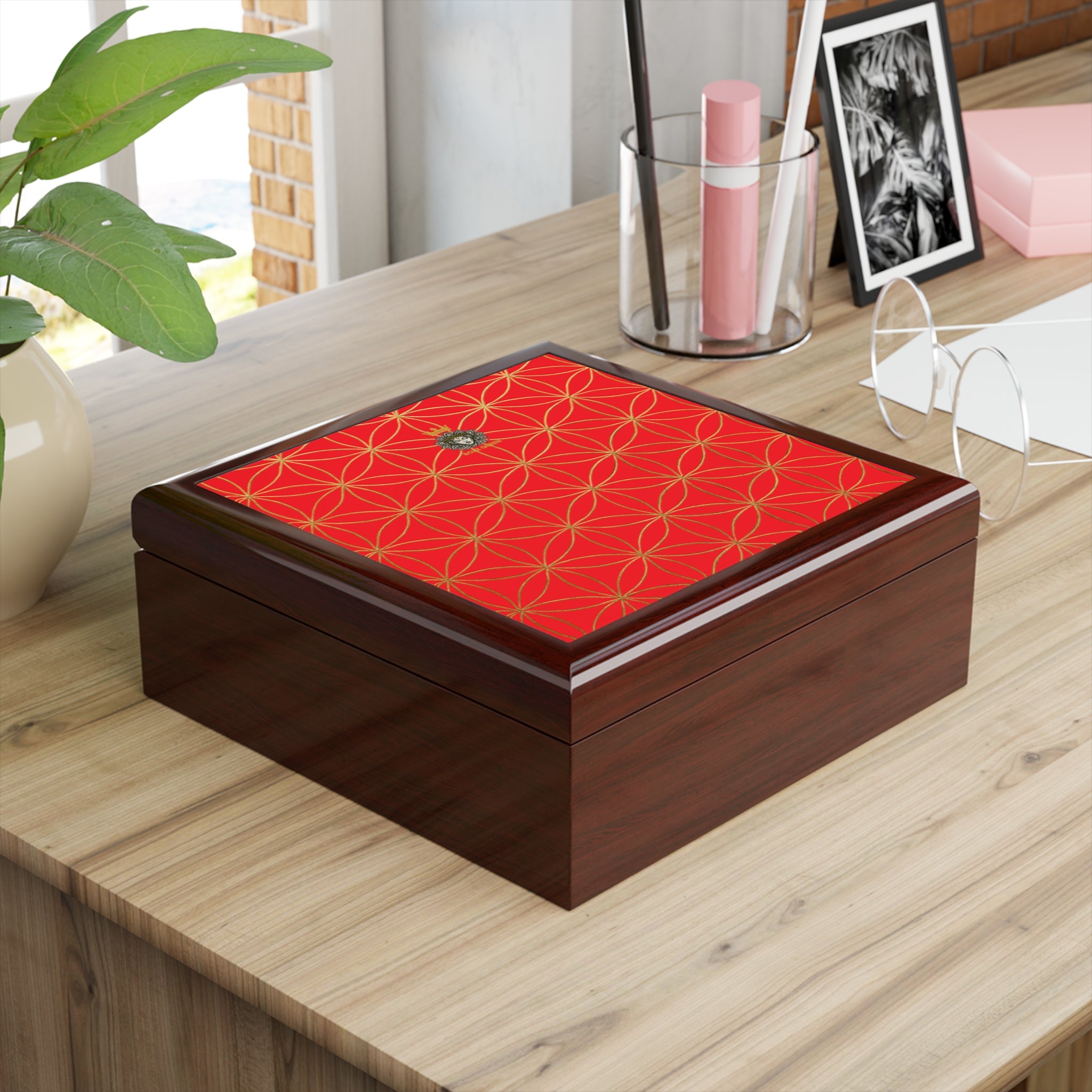 Flower of Life Jewelry Box - Royal Red Elegant Keepsake Organizer