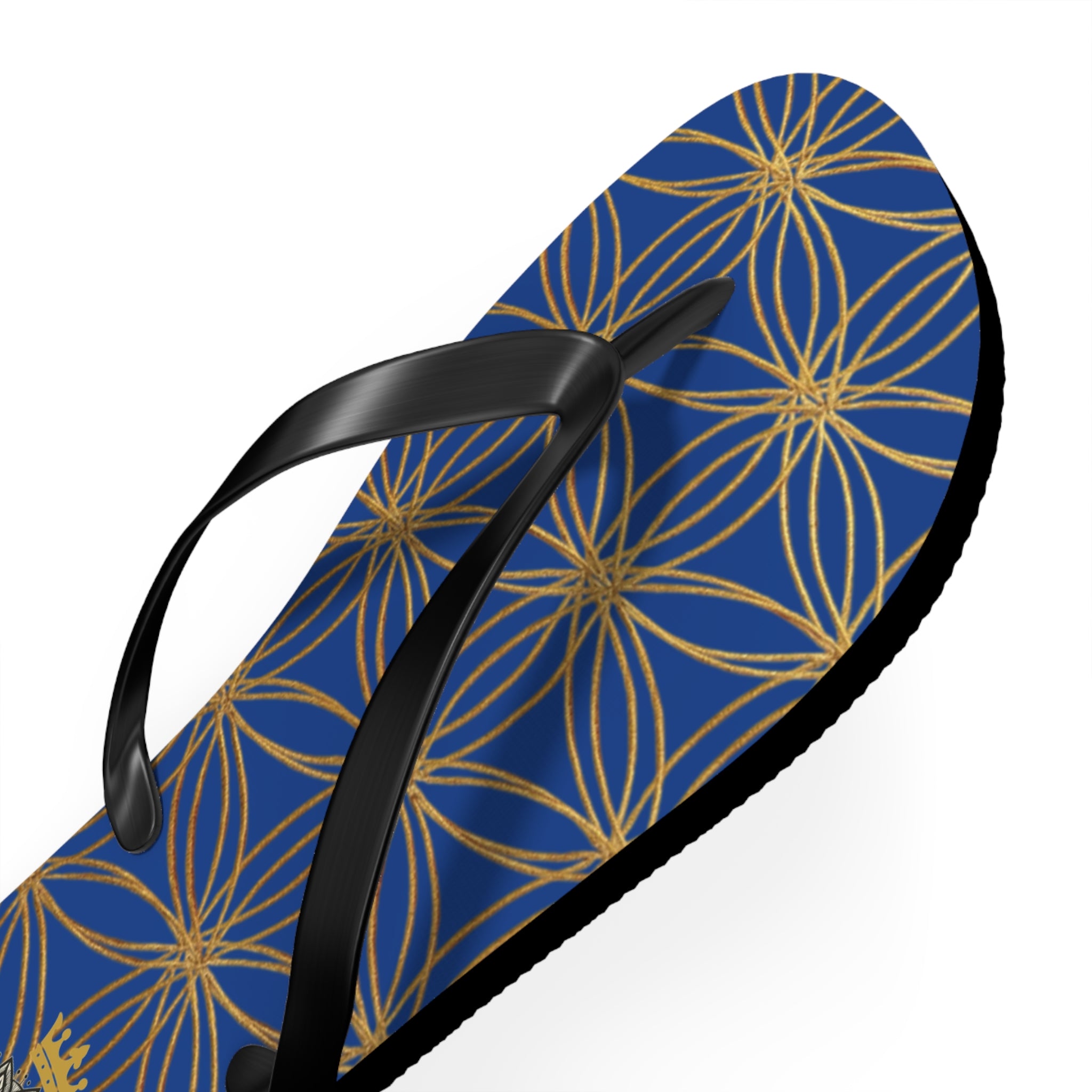 Bozz Queen Dark Blue & Gold Flower of Life Flip Flops - Elegant Beach Sandals