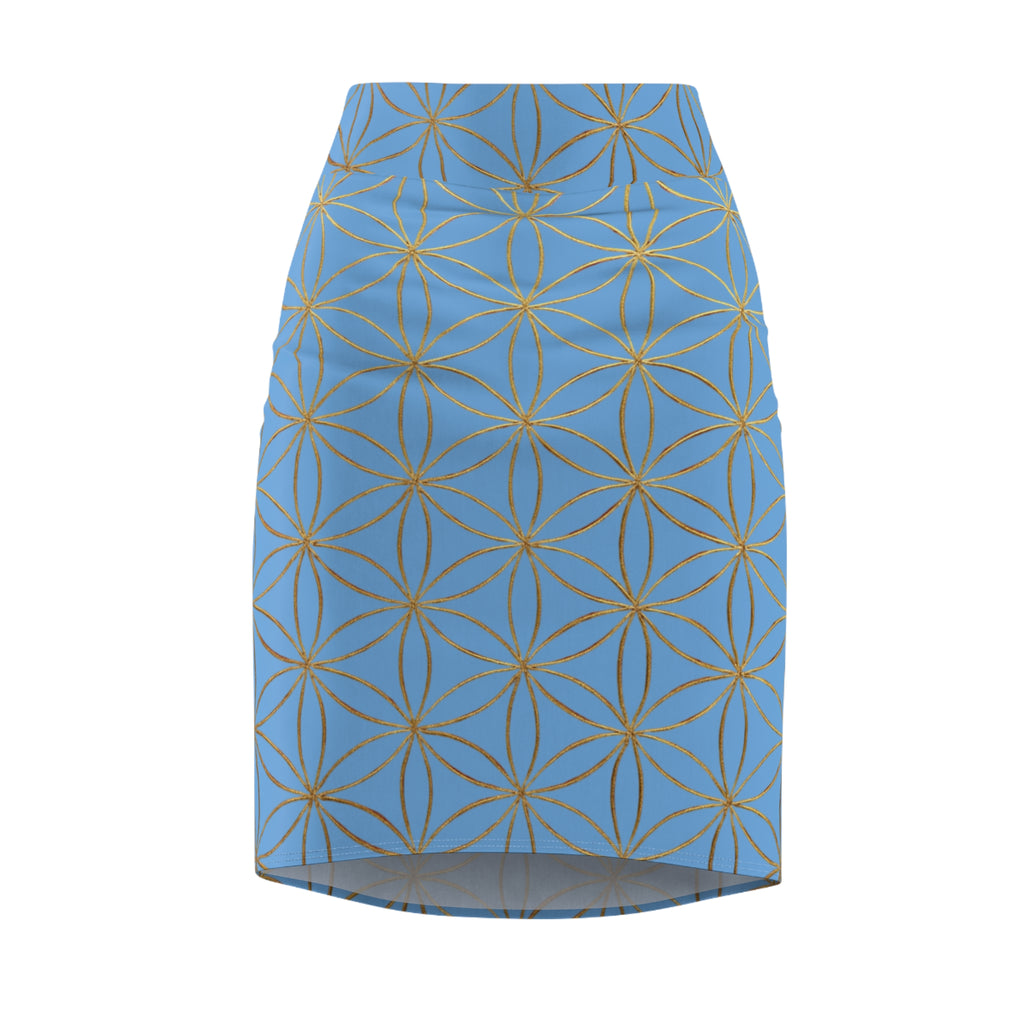 Light Blue Flower of Life Pencil Skirt - Women's Chic Office & Date Night Skirt