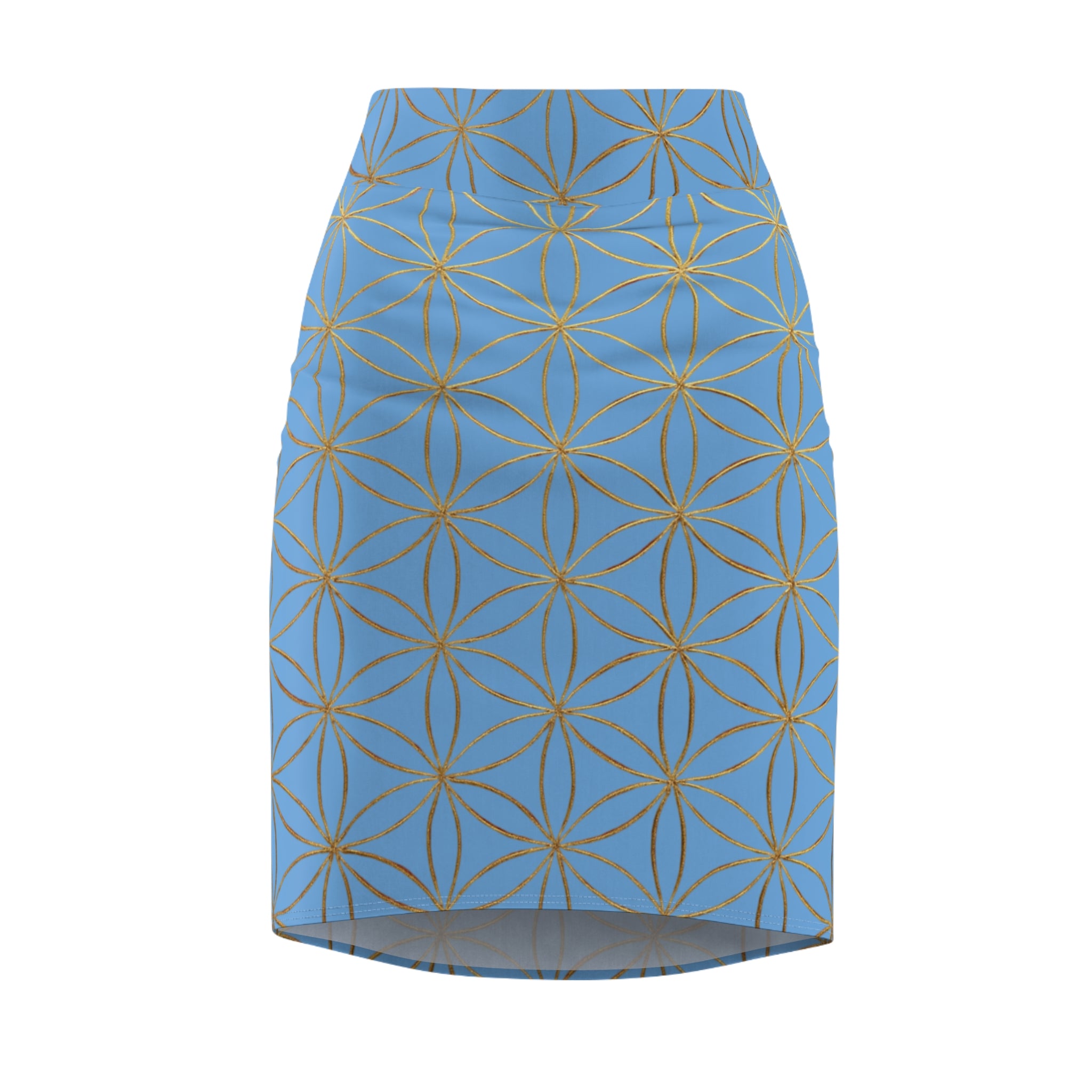 Light Blue Flower of Life Pencil Skirt - Women's Chic Office & Date Night Skirt