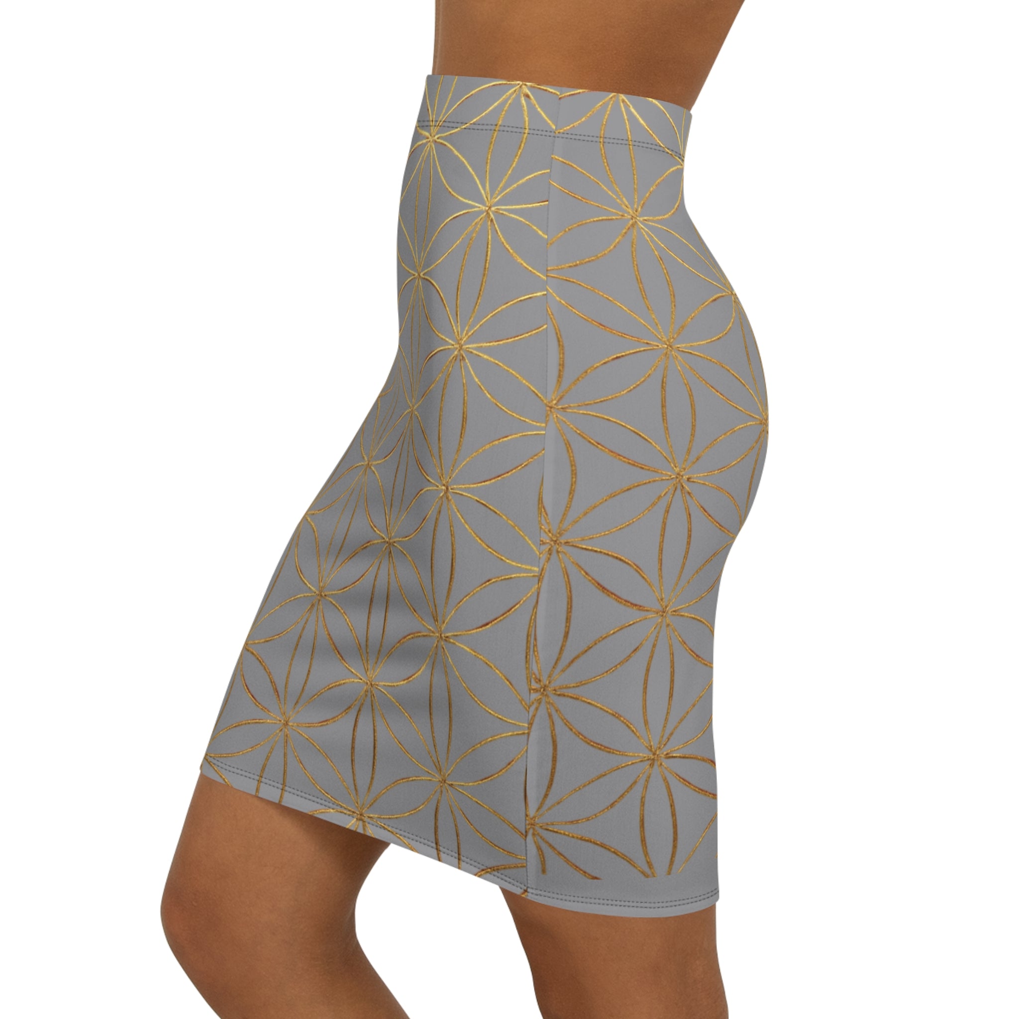 Grey Flower of Life Pencil Skirt - Women's Chic Office & Date Night Skirt