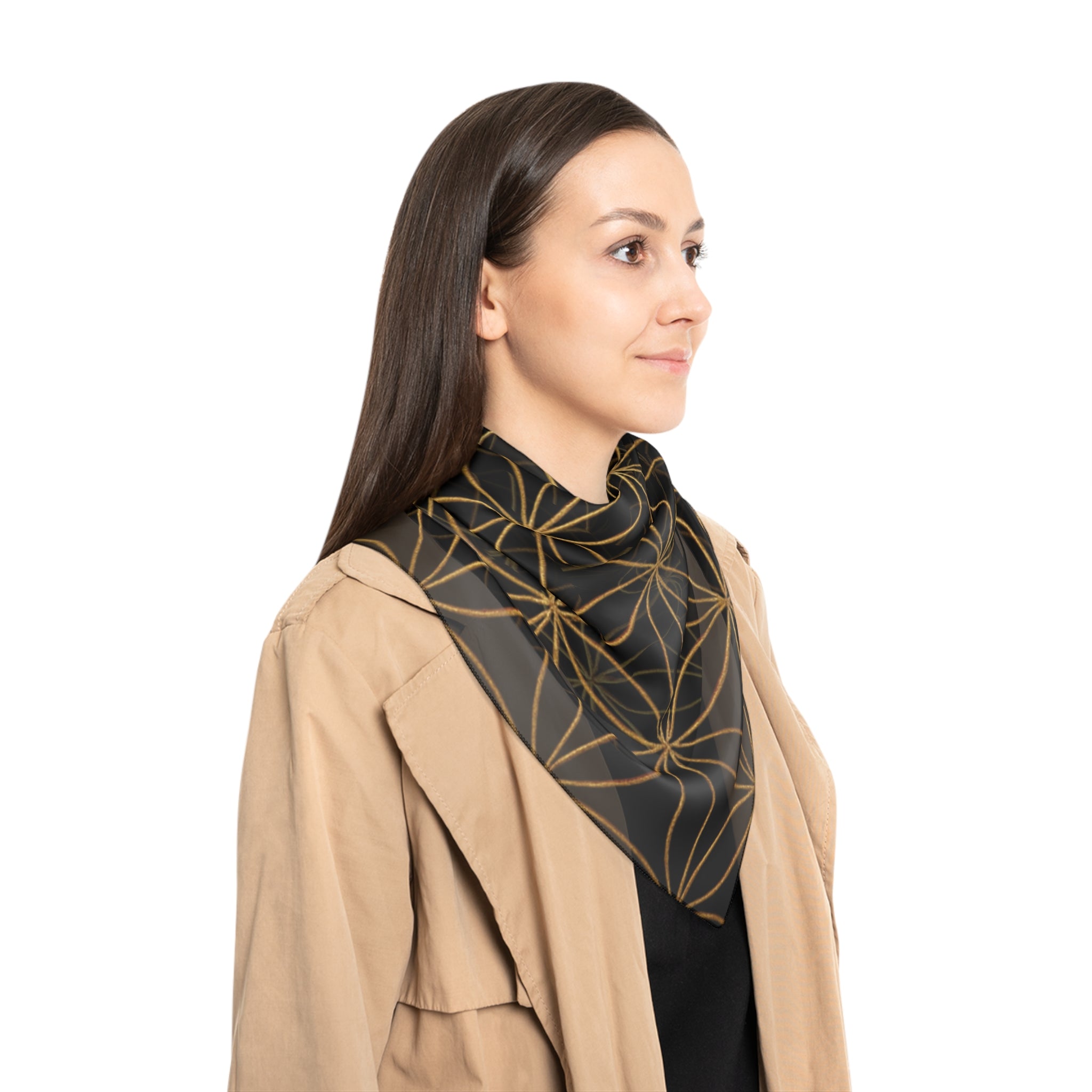 Bozz Queen Flower of Life Scarf - Black & Gold Elegant Lightweight Poly Scarf