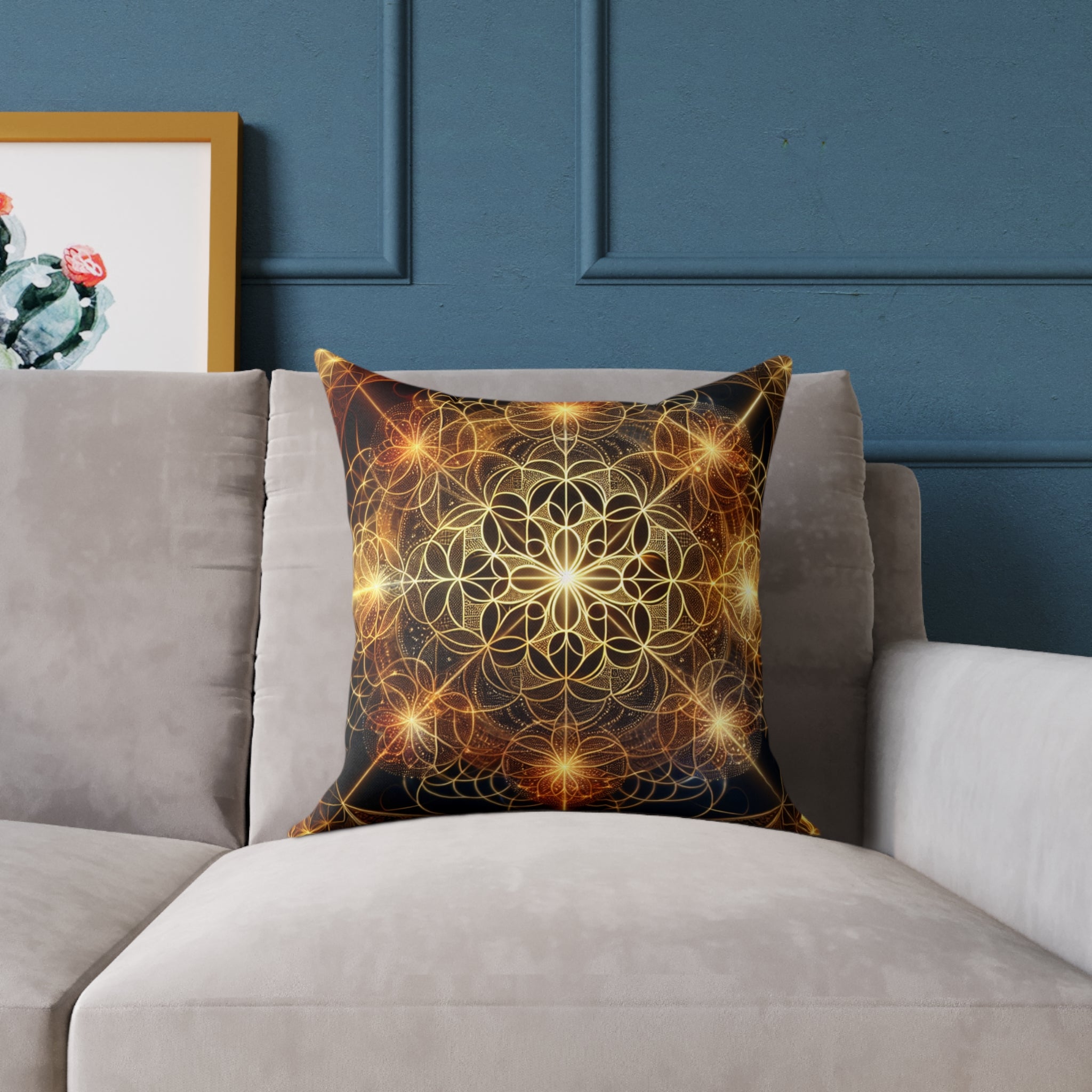 Bohemian Flower Mandala Pillow, Square Poly Canvas Pillow for Home Decor, Cozy Living Room Accent, Meditation Gift, Bedroom Cushion