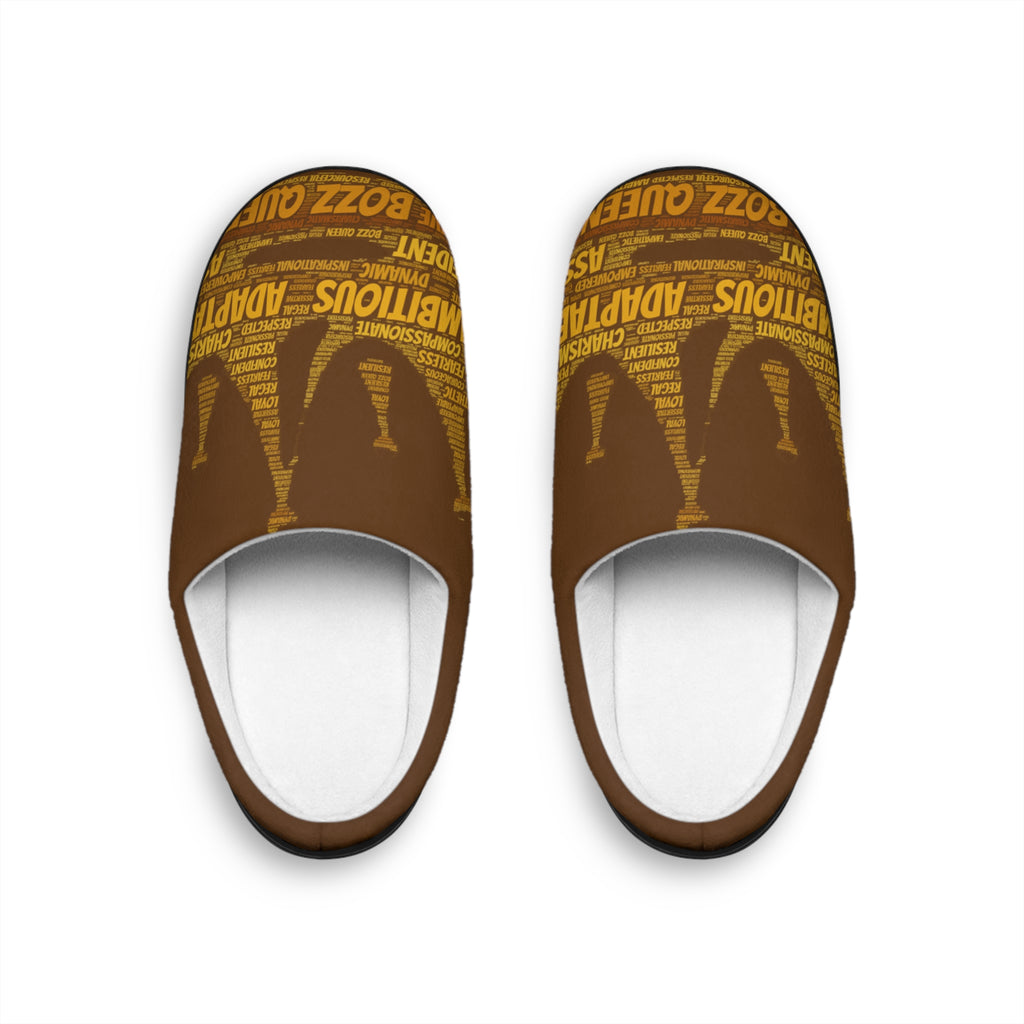 Bozz Queen Brown & Gold Women's Indoor Slippers - Soft Flannel House Shoes