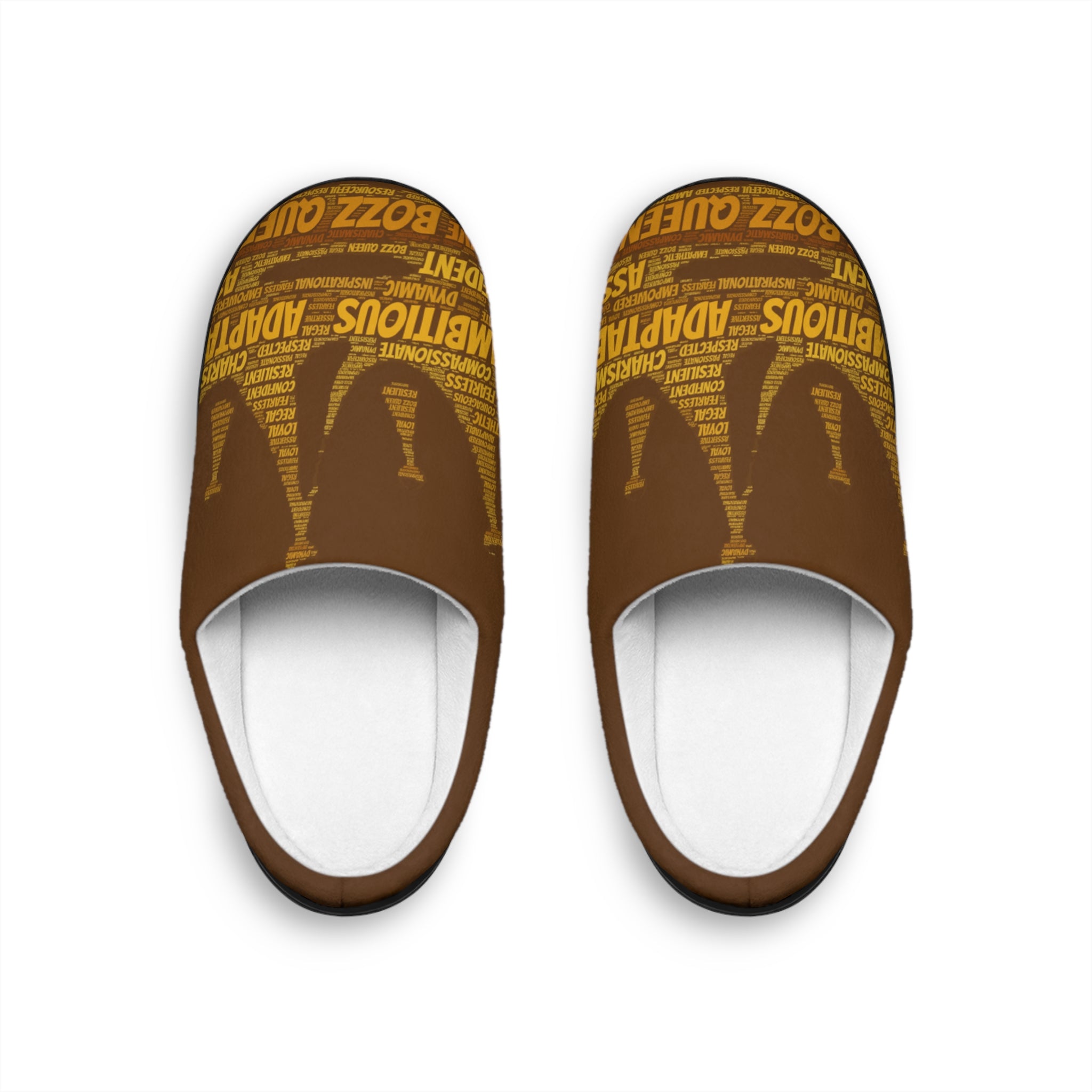 Bozz Queen Brown & Gold Women's Indoor Slippers - Soft Flannel House Shoes