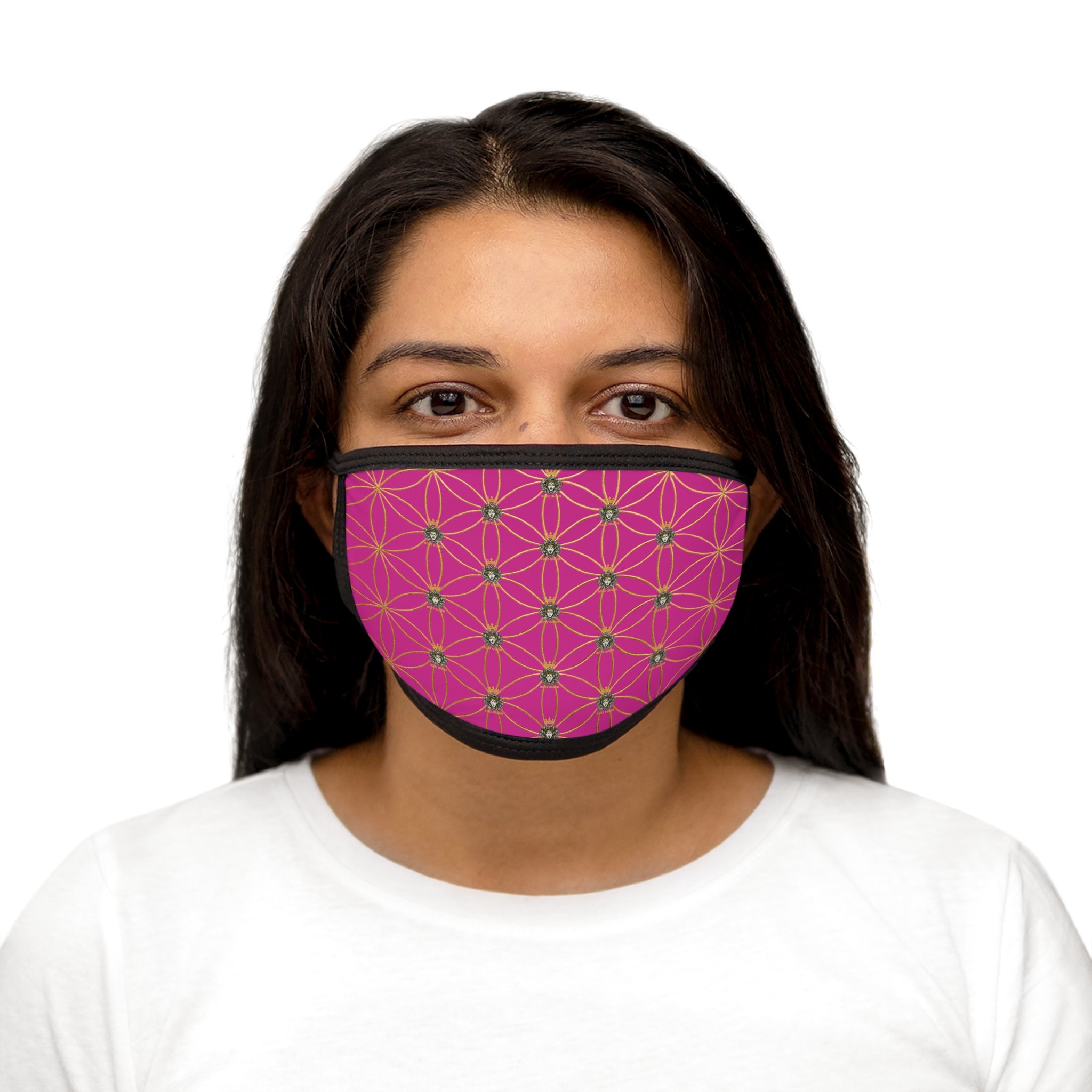 Pink and Golden Flower of Life Bozz Queen Stylish Mixed-Fabric Face Mask, Fashionable Cloth Mask, Breathable Face Cover, Artisanal Face Protection, Unique Design Face Mask