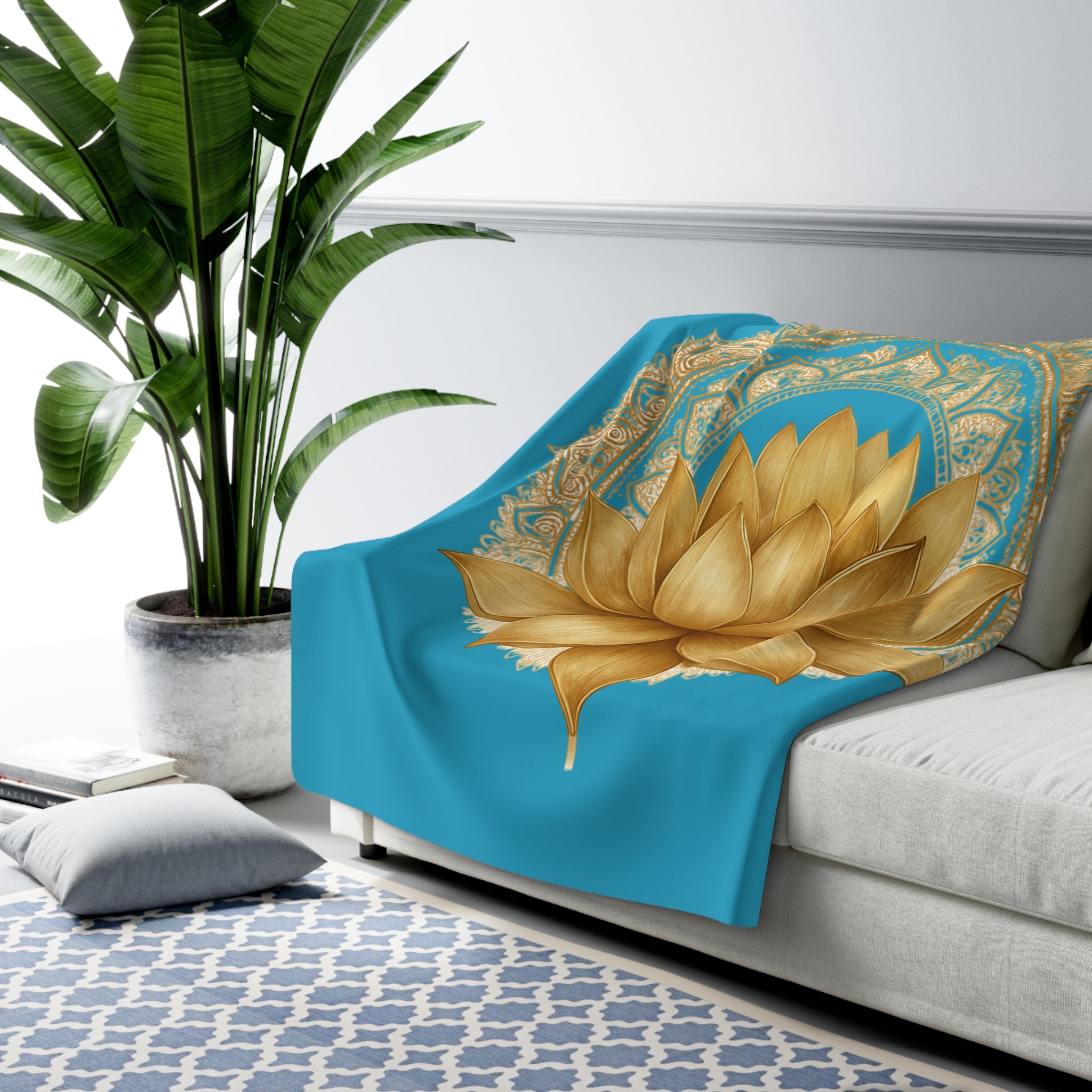 Crown Chakra Purple Lotus Sherpa Blanket - Meditation & Spiritual Decor