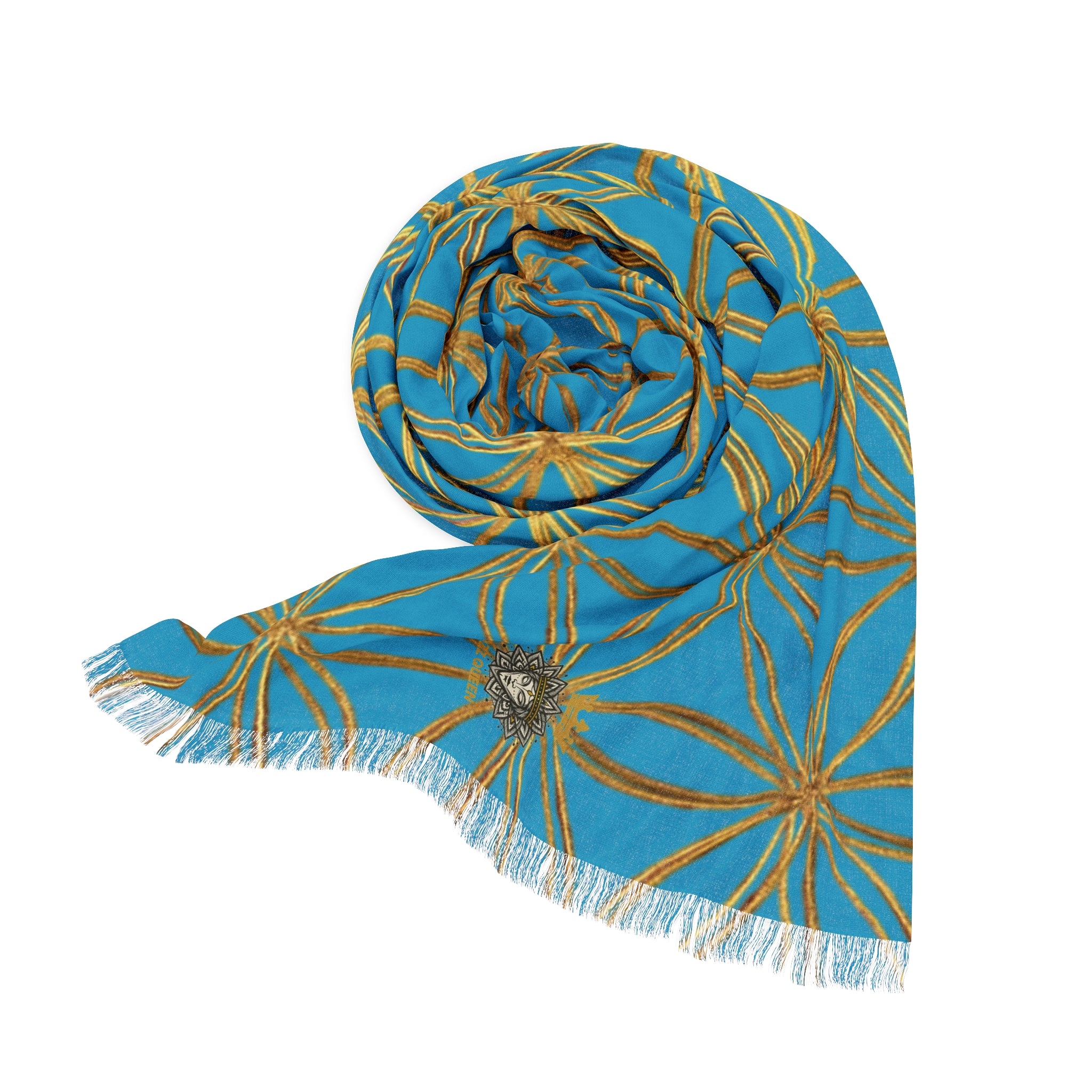 Turquoise & Gold Flower of Life Scarf - Geometric Pattern | Bozz Queen