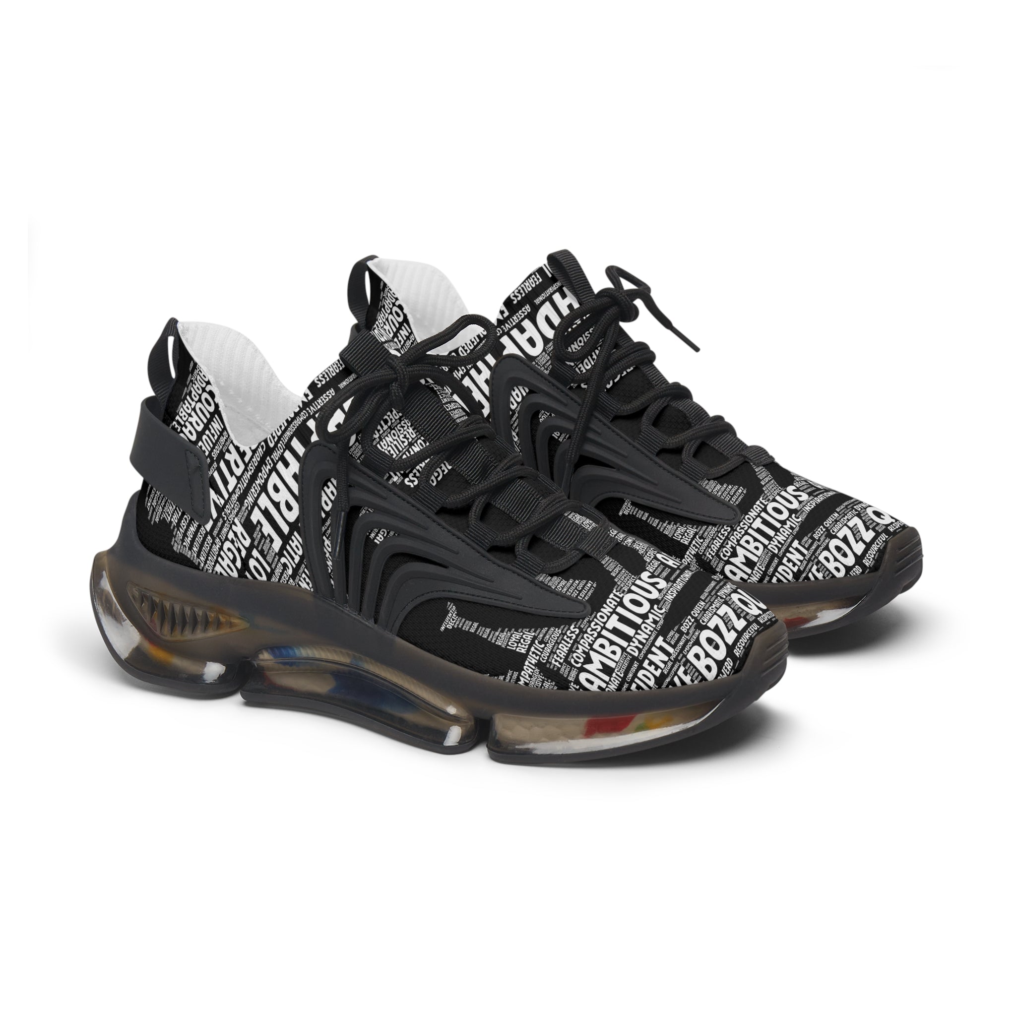 Bozz Queen Women's Mesh Sneakers - Ultra-Lightweight Black & White Athletic Shoes for Everyday Comfort & Style