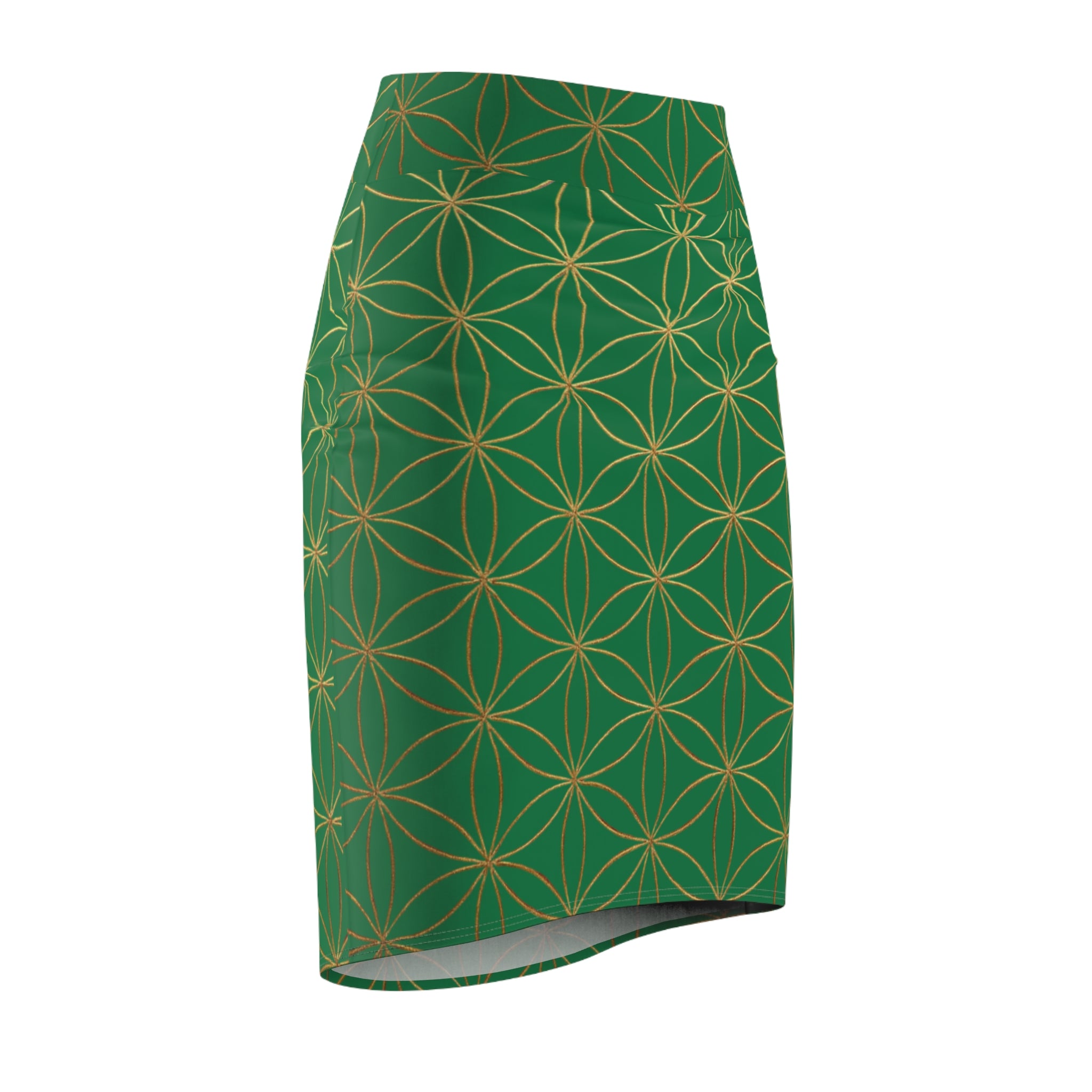 Dark Green Flower of Life Pencil Skirt - Women's Chic Office & Date Night Skirt