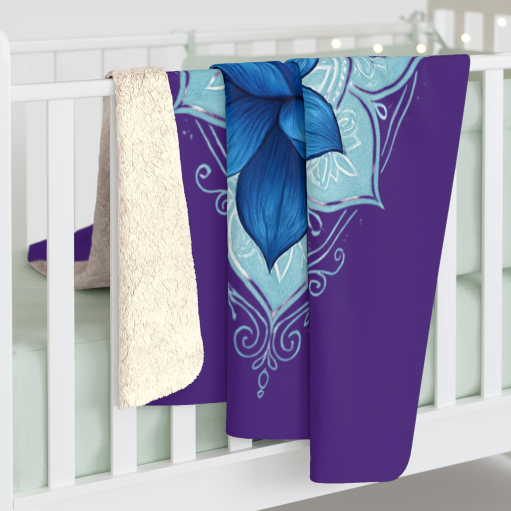 Throat Chakra Purple Sherpa Blanket with Golden Rose - Communication & Truth