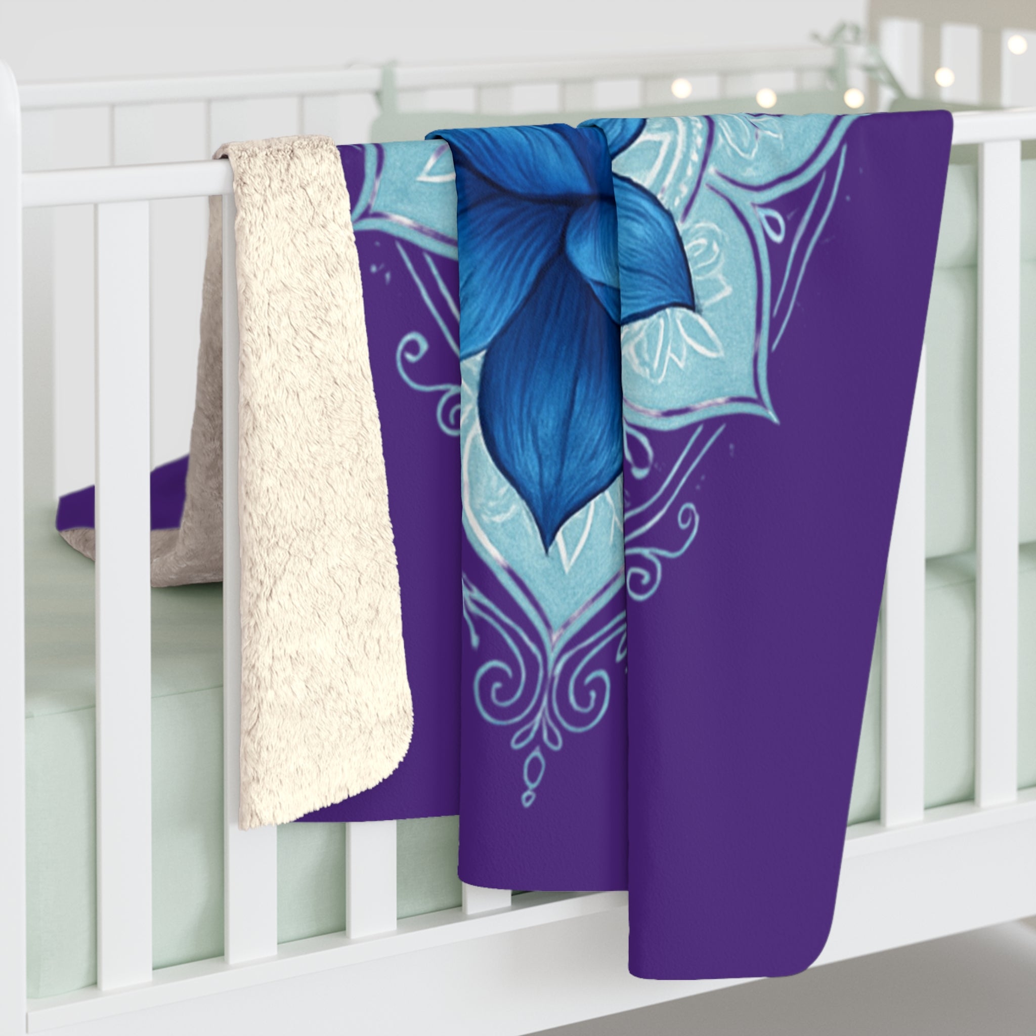 Throat Chakra Purple Sherpa Blanket with Golden Rose - Communication & Truth
